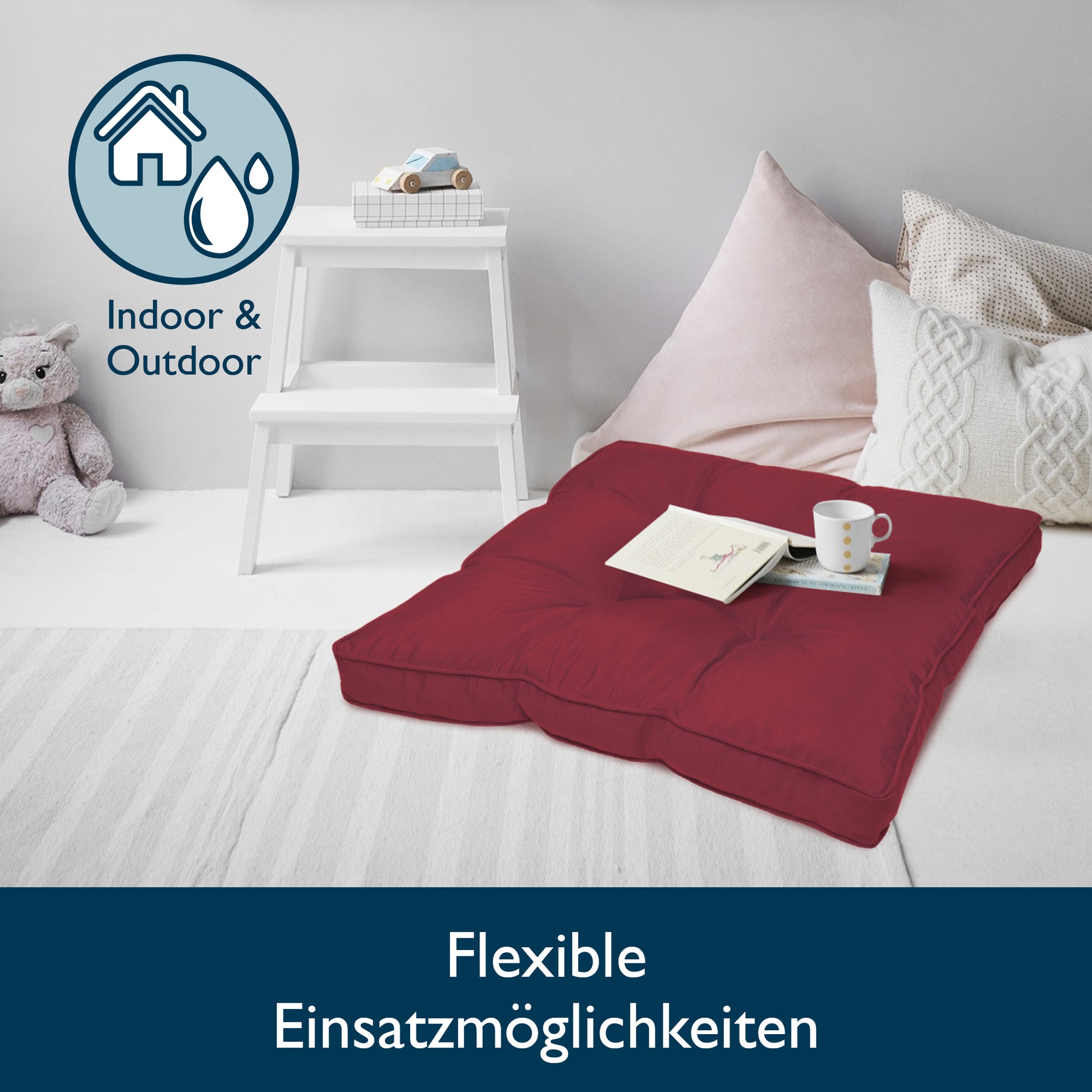 Beautissu Outdoor Lounge Rückenkissen & Sitzkissen 10/12 cm dick Rot –