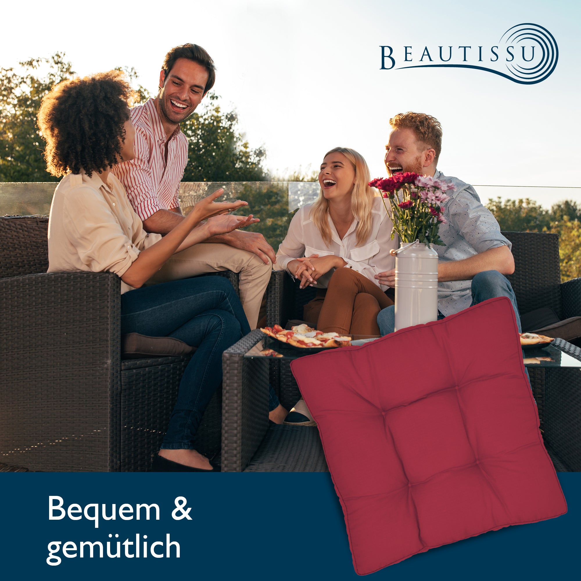 Beautissu Outdoor Lounge Rückenkissen & Sitzkissen 10/12 cm dick Rot –
