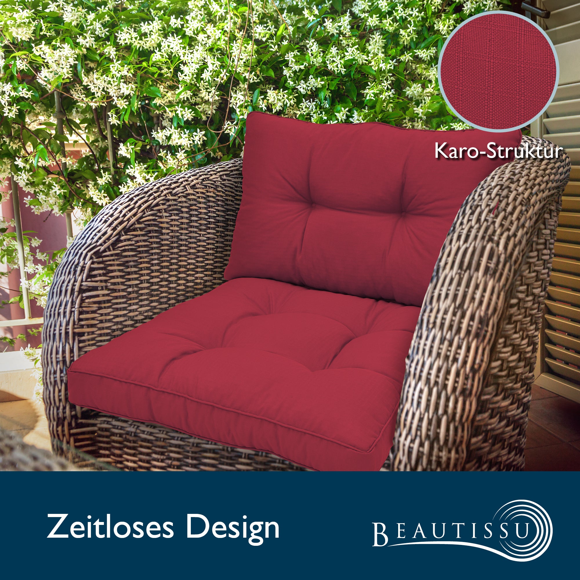Beautissu Outdoor Lounge Rückenkissen & Sitzkissen 10/12 cm dick Rot –