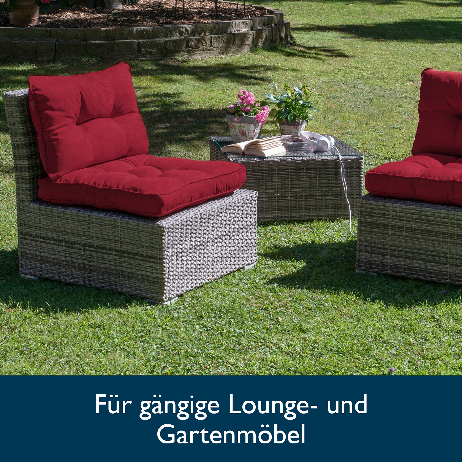 Beautissu Outdoor Lounge Rückenkissen & Sitzkissen 10/12 cm dick Rot –