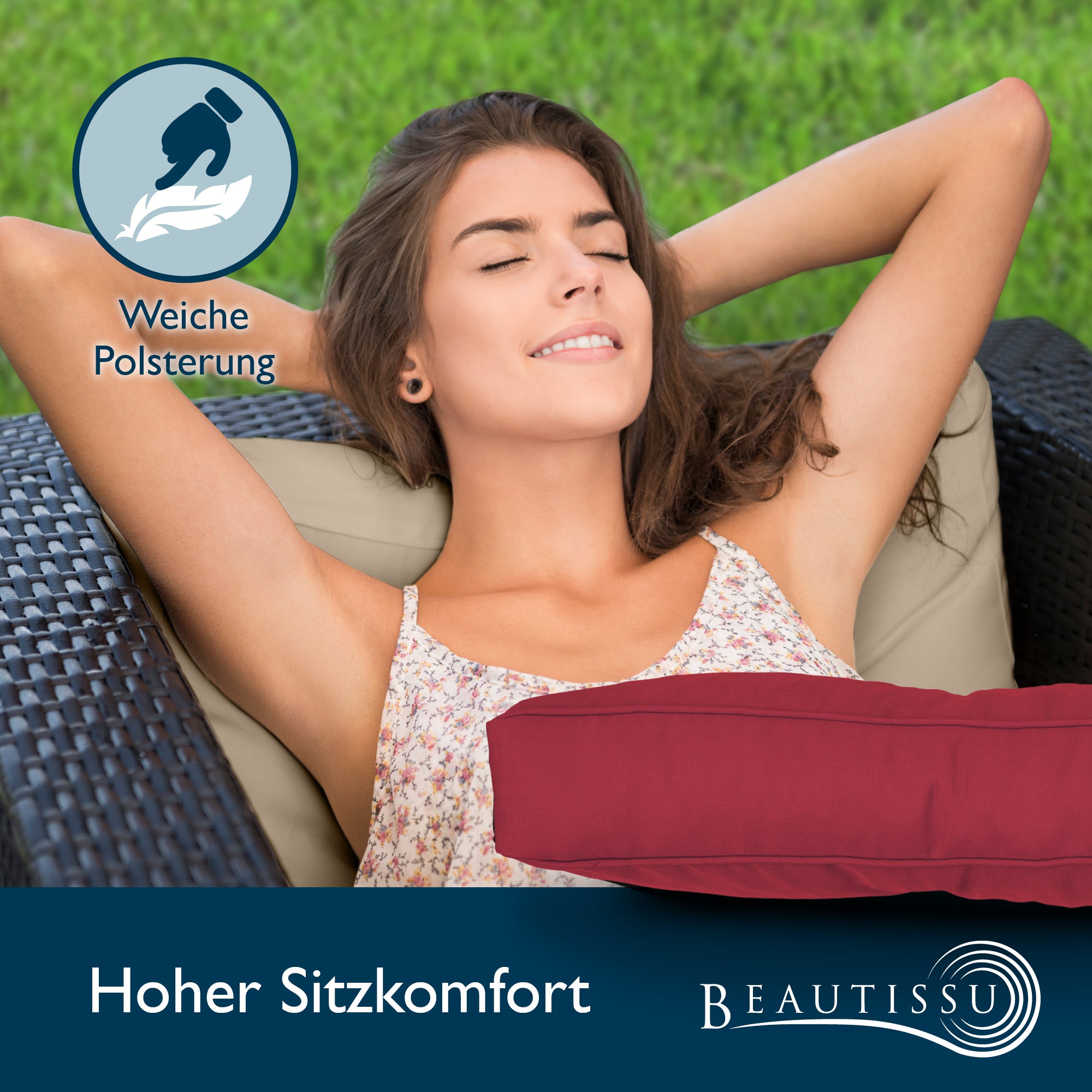 Beautissu Outdoor Lounge Rückenkissen & Sitzkissen 10/12 cm dick Rot –