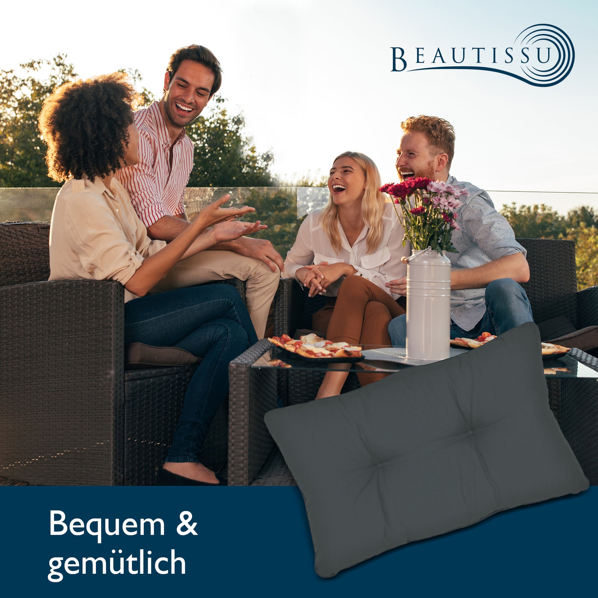 Beautissu Outdoor Lounge Rückenkissen & Sitzkissen 10/12 cm dick Anthr