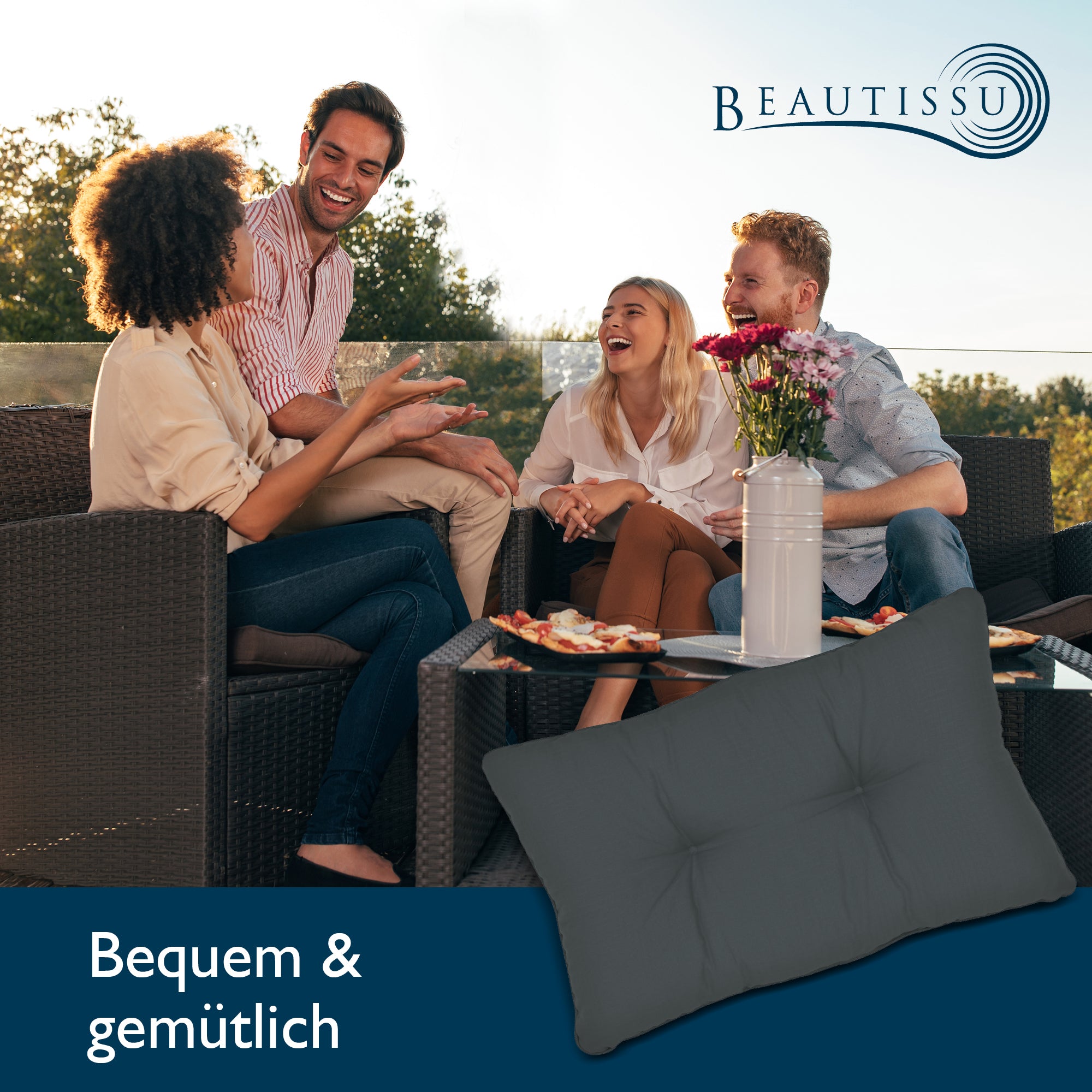 Beautissu Outdoor Lounge Rückenkissen & Sitzkissen 10/12 cm dick Anthr