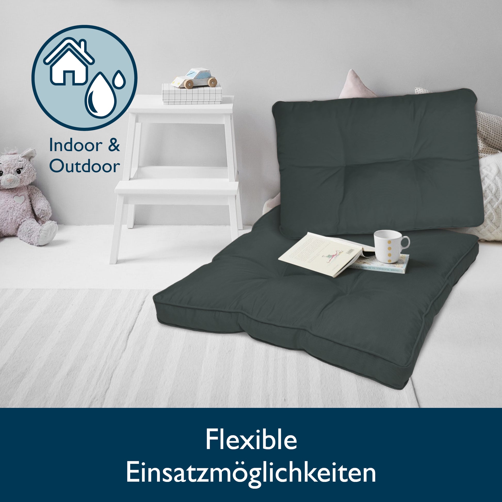 Beautissu Outdoor Lounge Rückenkissen & Sitzkissen 10/12 cm dick Anthr