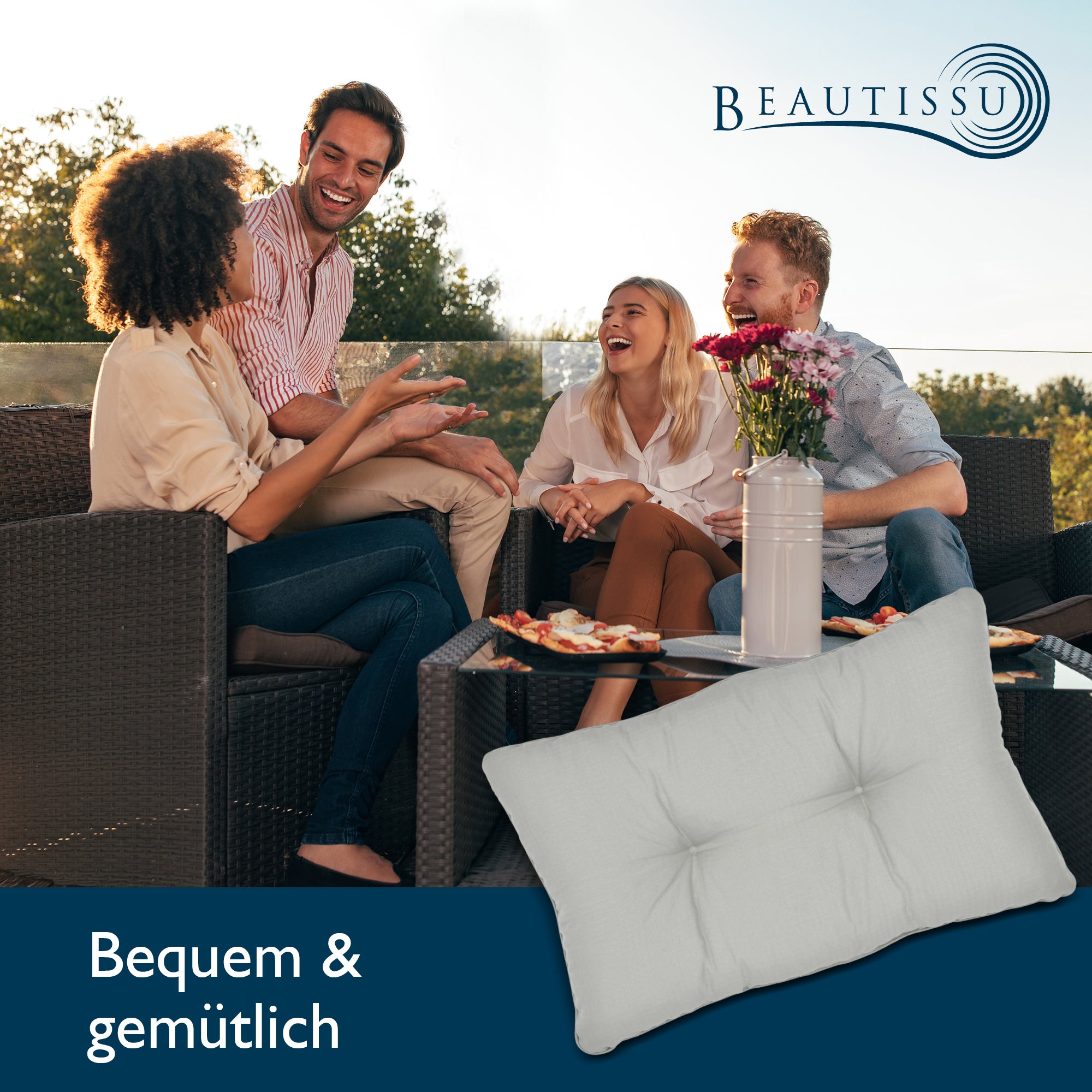 Beautissu Outdoor Lounge Rückenkissen & Sitzkissen 10/12 cm dick Hellg