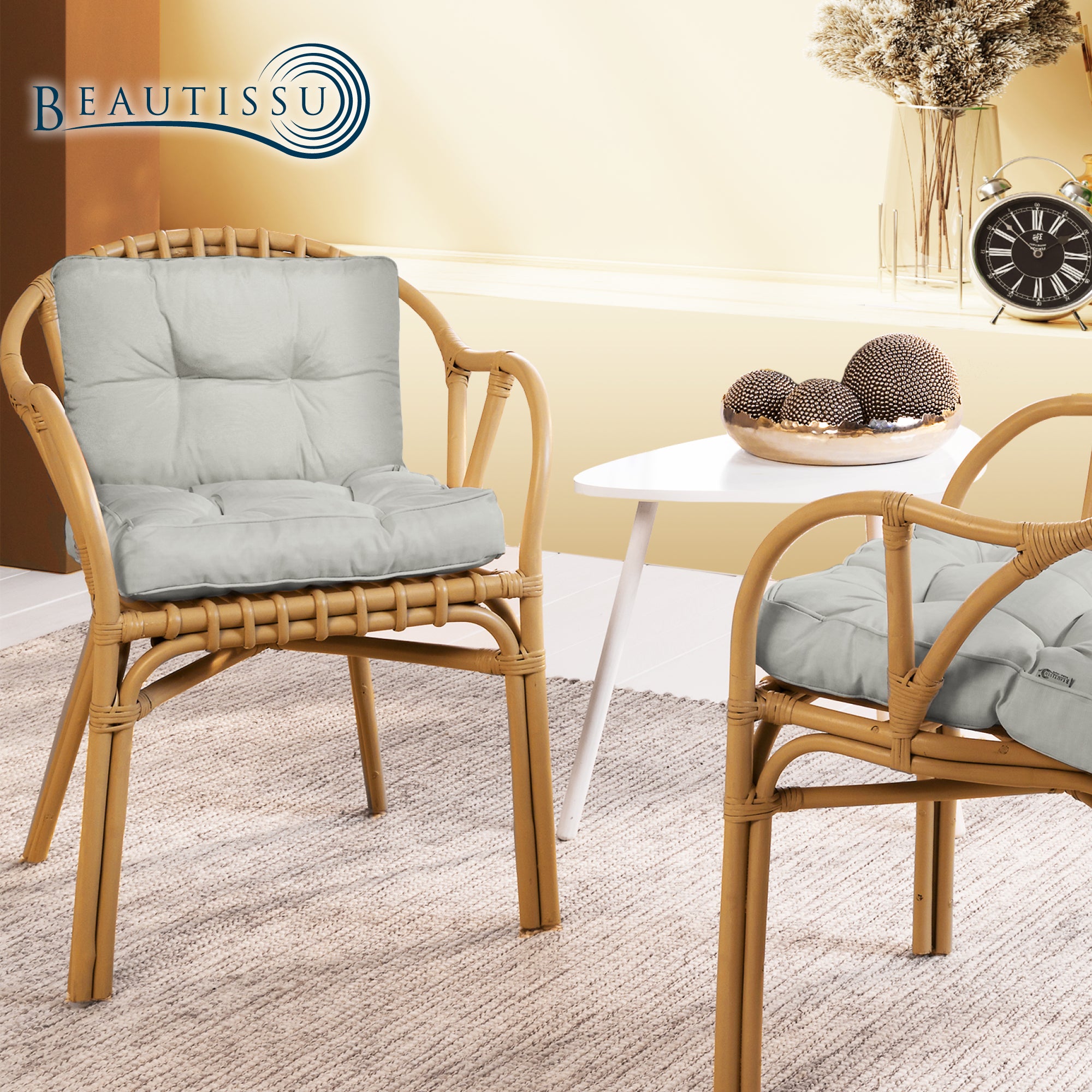 Beautissu Outdoor Lounge Rückenkissen & Sitzkissen 10/12 cm dick Hellg