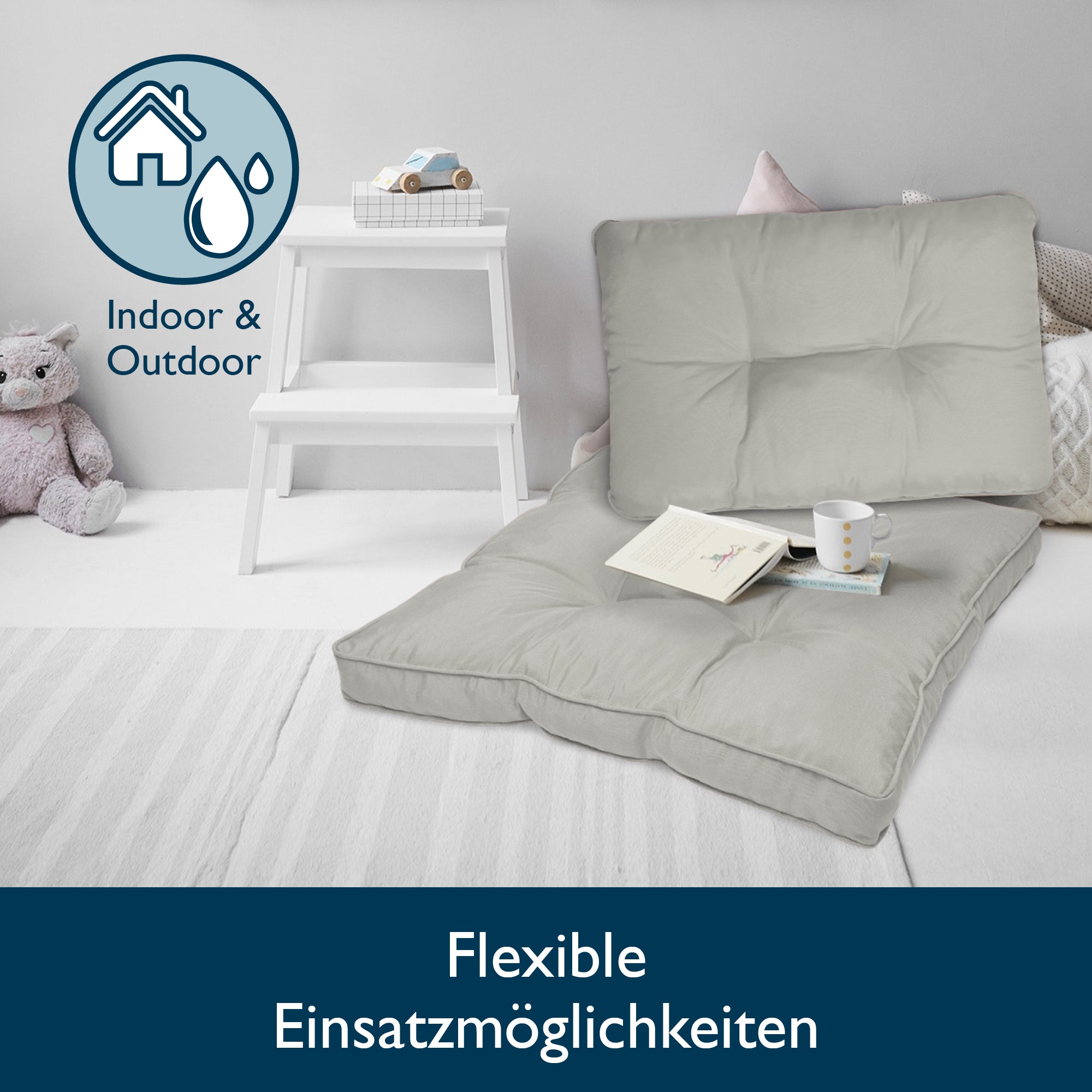 Beautissu Outdoor Lounge Rückenkissen & Sitzkissen 10/12 cm dick Hellg