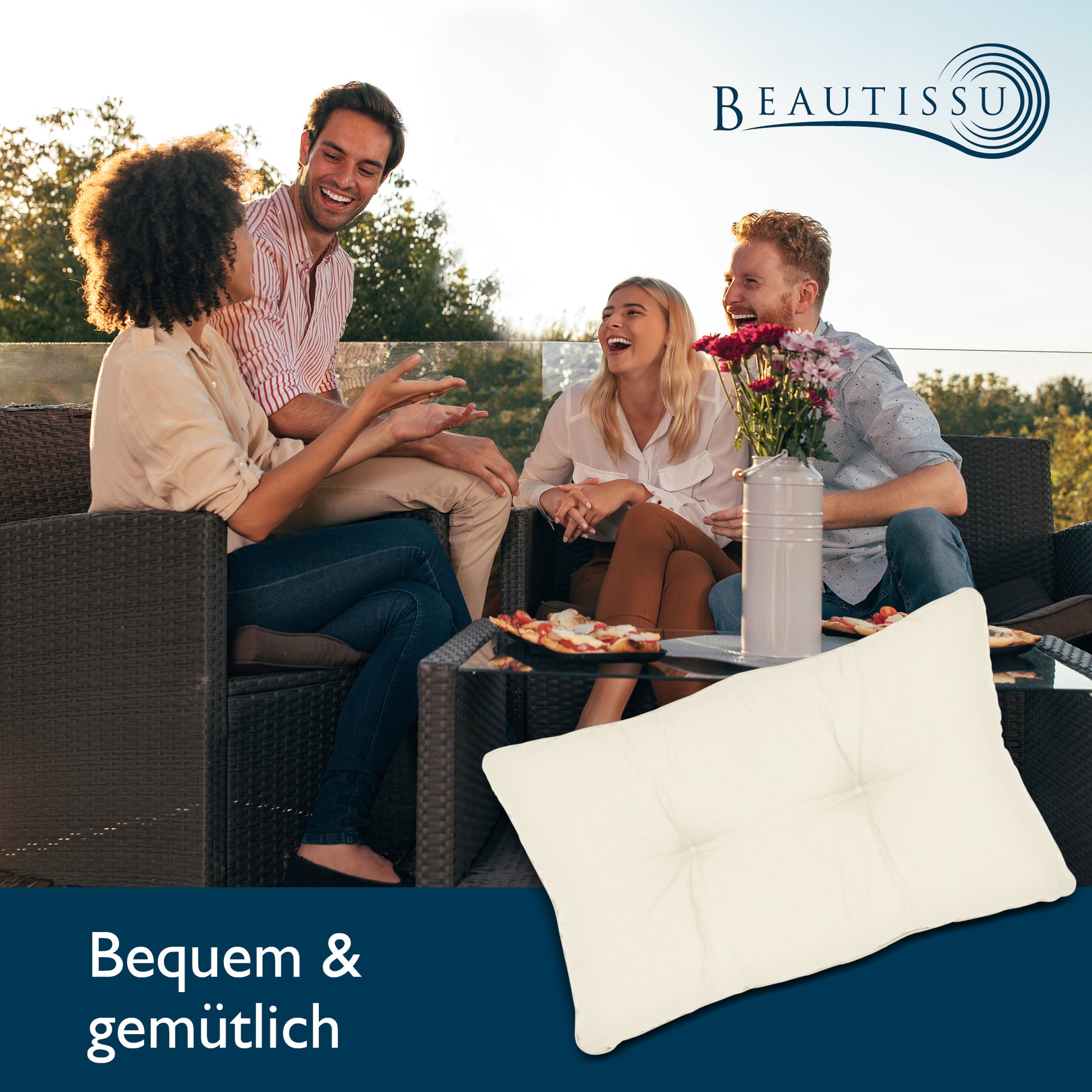 Beautissu Outdoor Lounge Rückenkissen & Sitzkissen 10/12 cm dick Natur