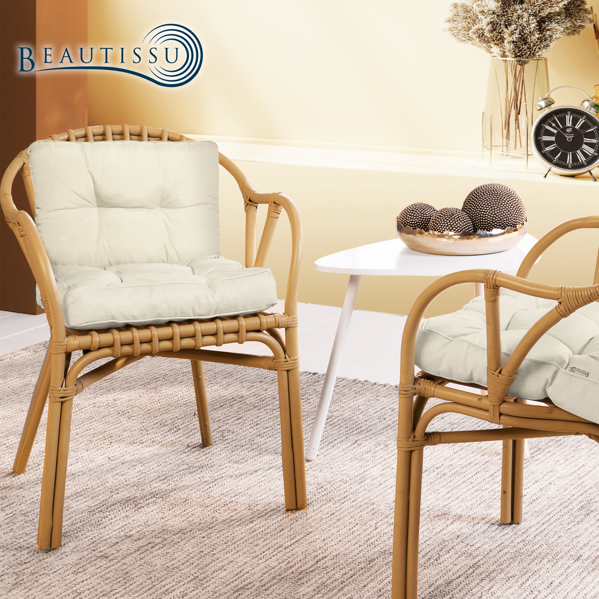 Beautissu Outdoor Lounge Rückenkissen & Sitzkissen 10/12 cm dick Natur