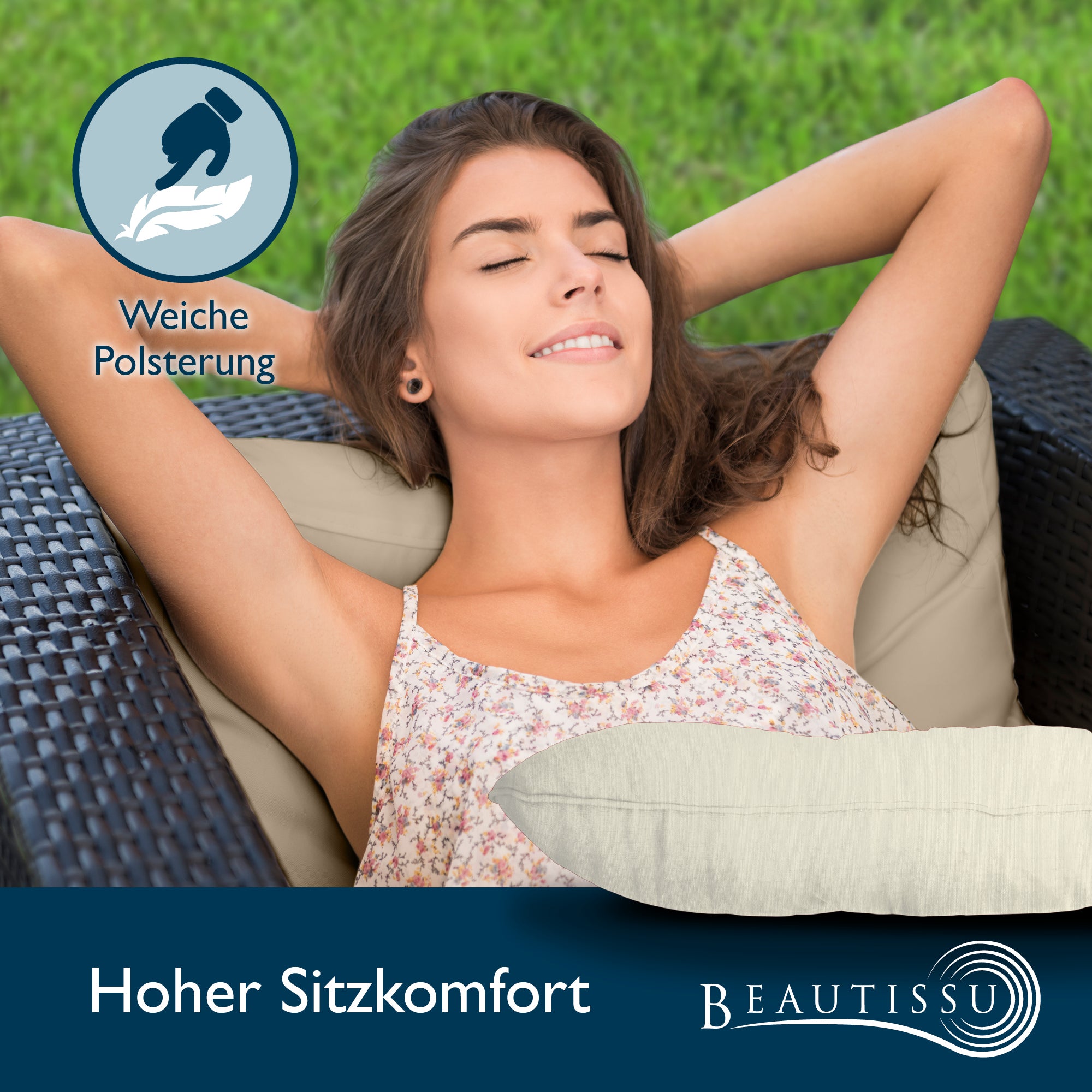 Beautissu Outdoor Lounge Rückenkissen & Sitzkissen 10/12 cm dick Natur