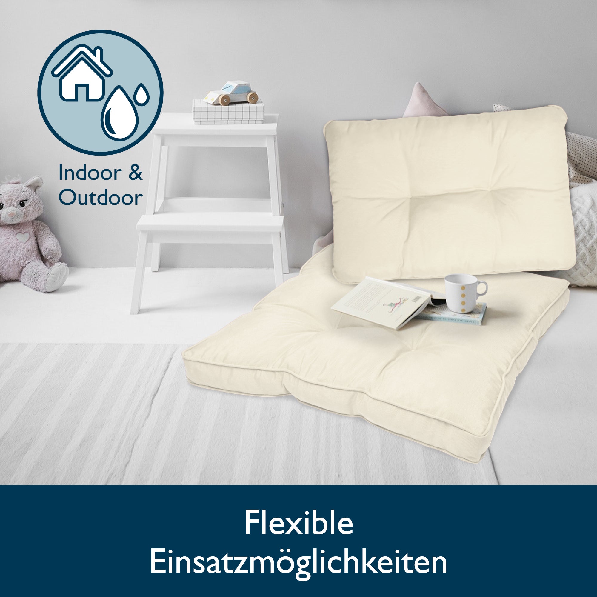 Beautissu Outdoor Lounge Rückenkissen & Sitzkissen 10/12 cm dick Natur