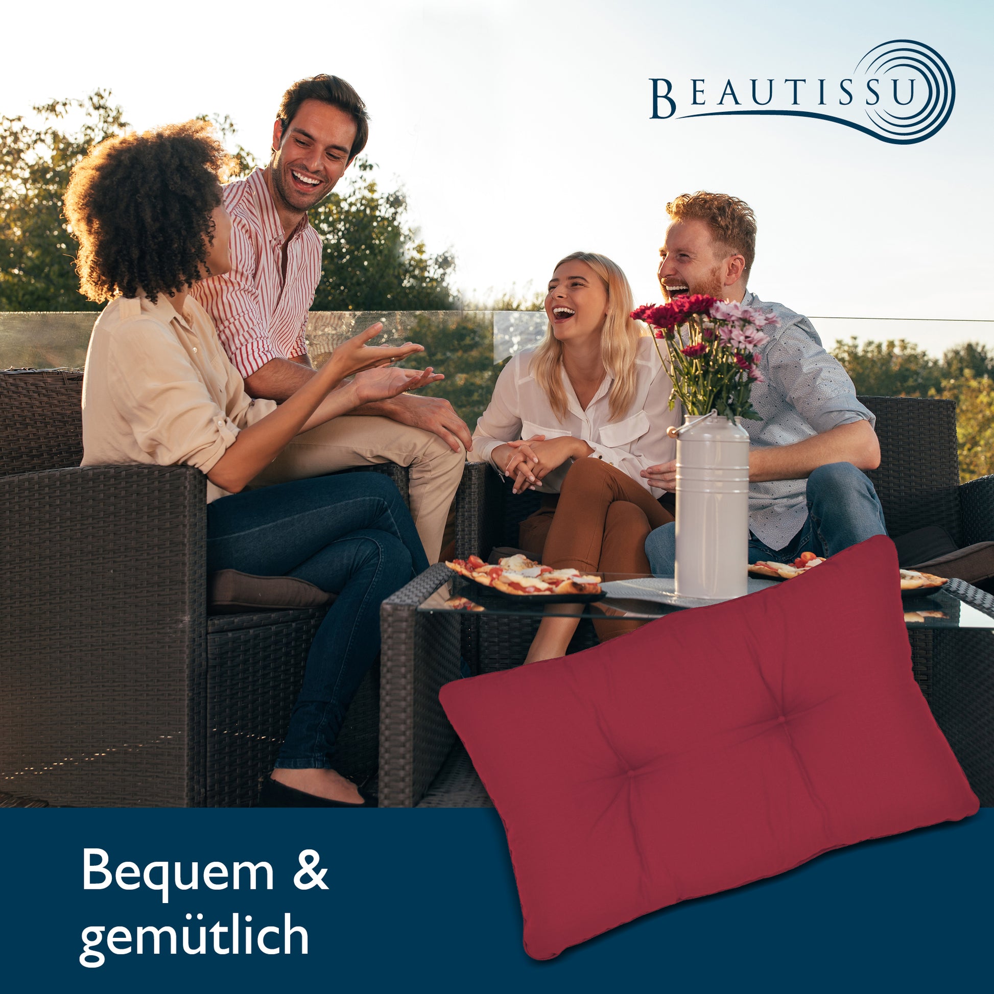 Beautissu Outdoor Lounge Rückenkissen & Sitzkissen 10/12 cm dick Rot –