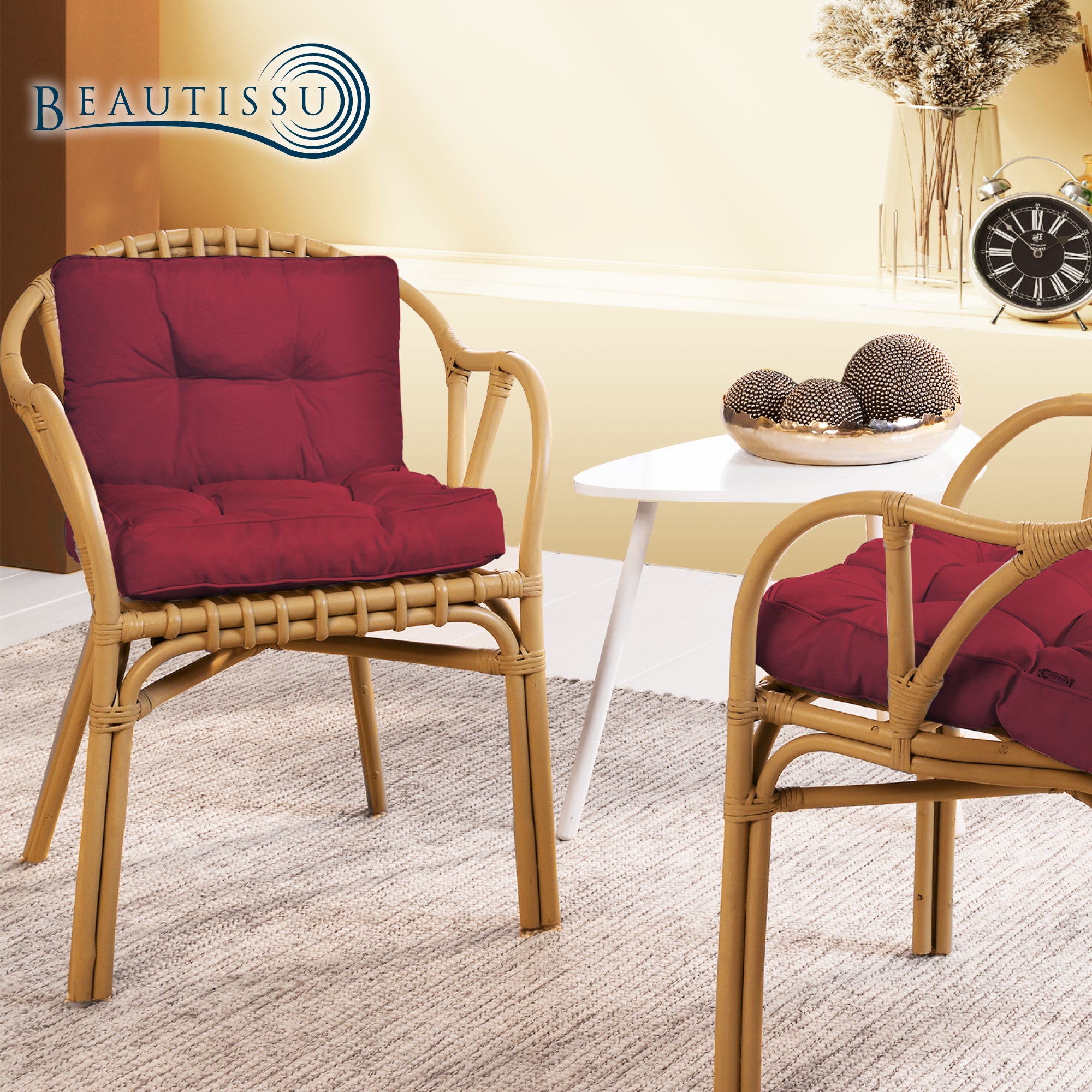 Beautissu Outdoor Lounge Rückenkissen & Sitzkissen 10/12 cm dick Rot –