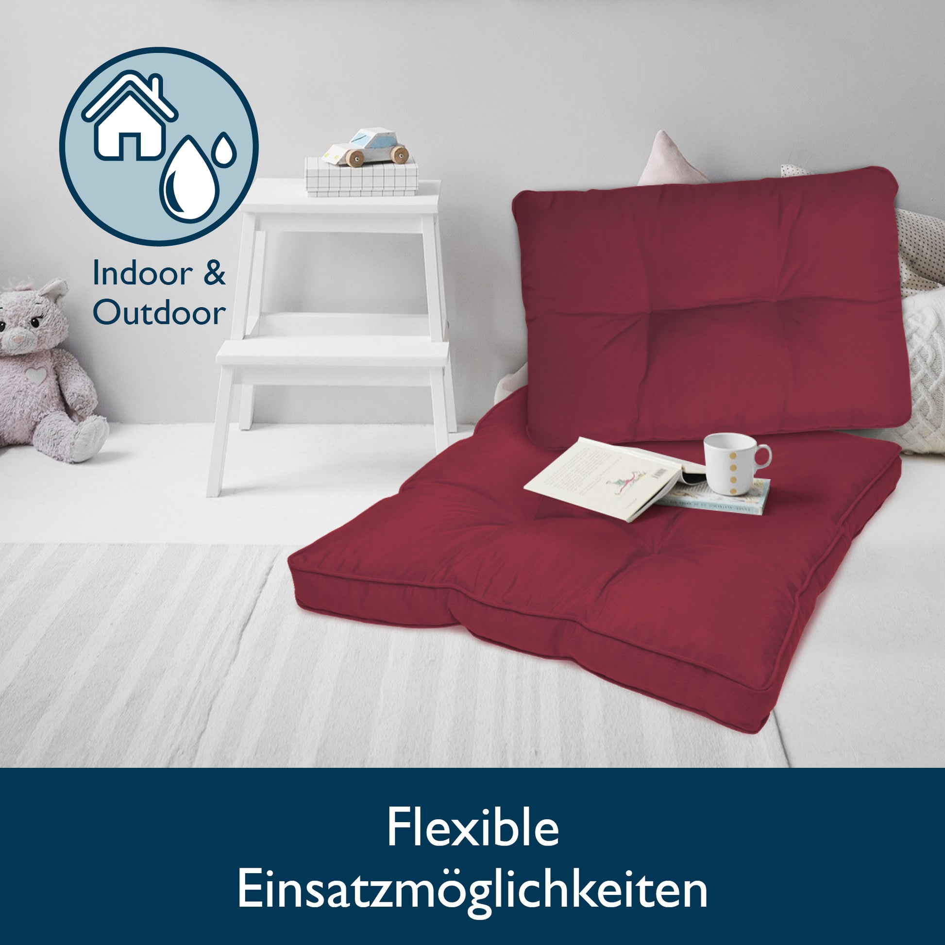 Beautissu Outdoor Lounge Rückenkissen & Sitzkissen 10/12 cm dick Rot –