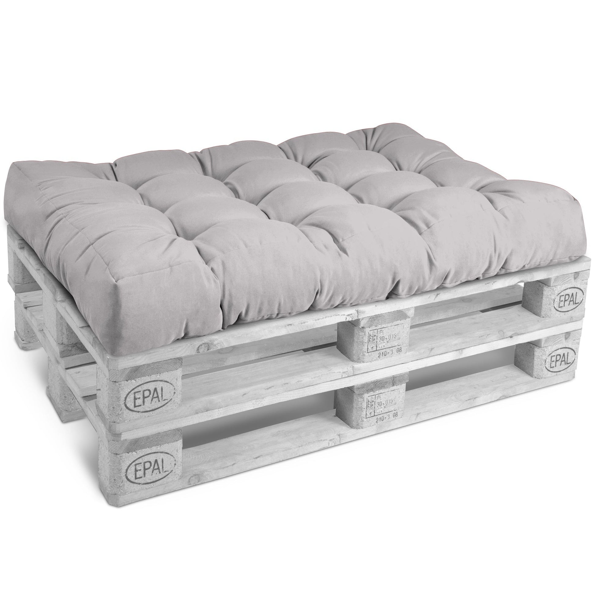Hellgraues Outdoor Europaletten Kissen Set mit Rücken-, Sitz- und Seitenpolstern, strapazierfähig und pflegeleicht