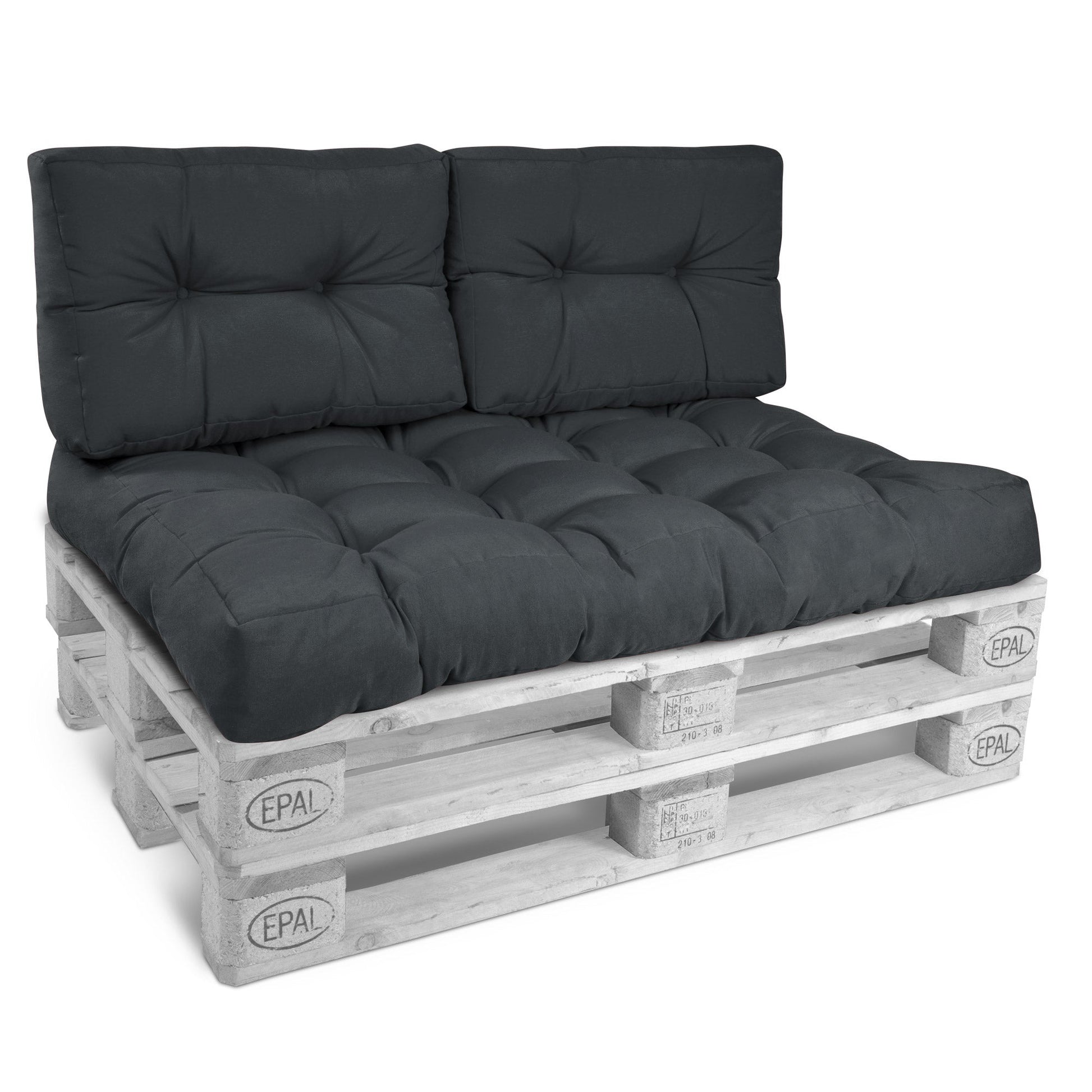 Outdoor Palettenkissen Set mit 2 Rücken- und 1 Sitzkissen für komfortable Europaletten-Lounge