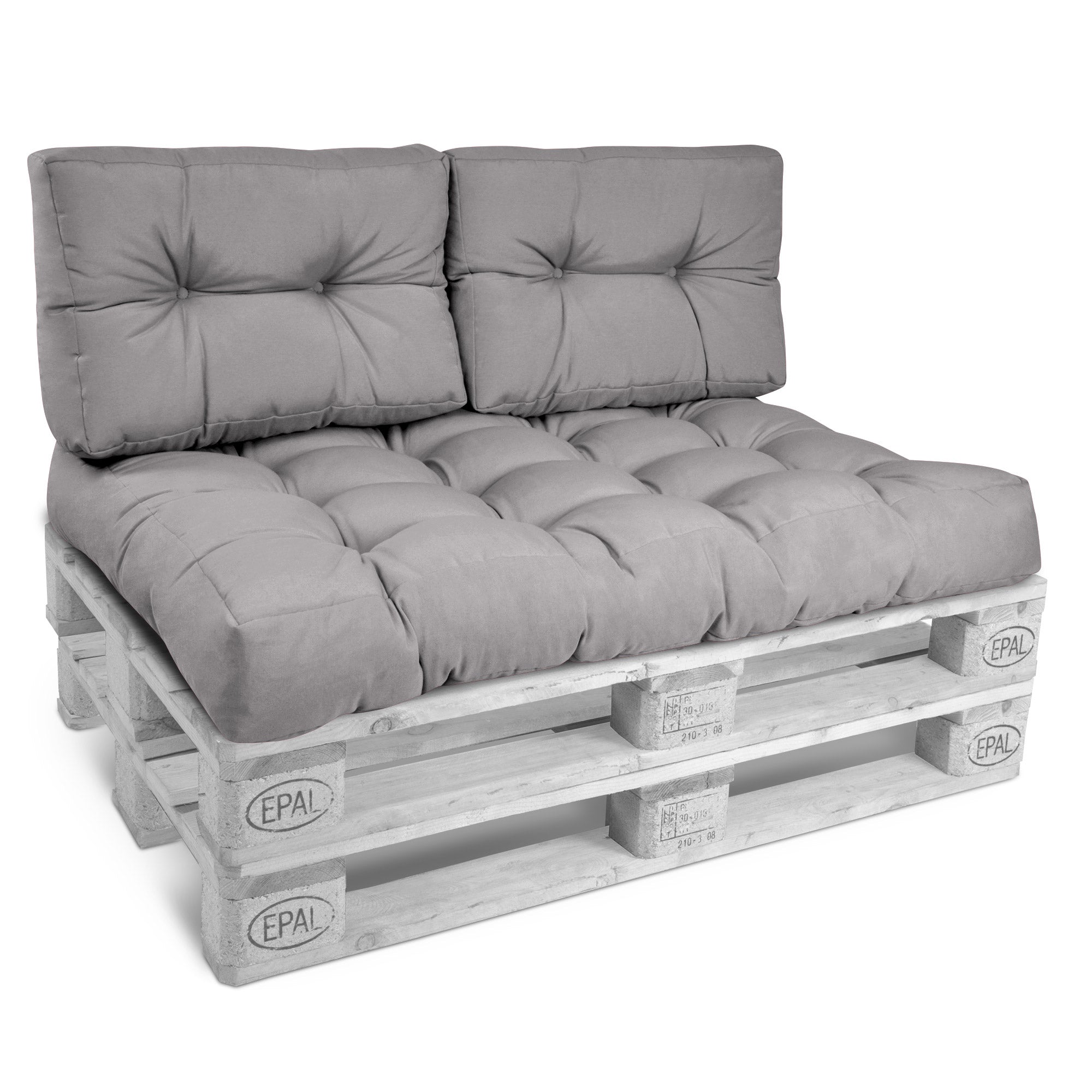 Hellgraues Outdoor Europaletten Kissen mit dicker Polsterung für Sitz und Rücken