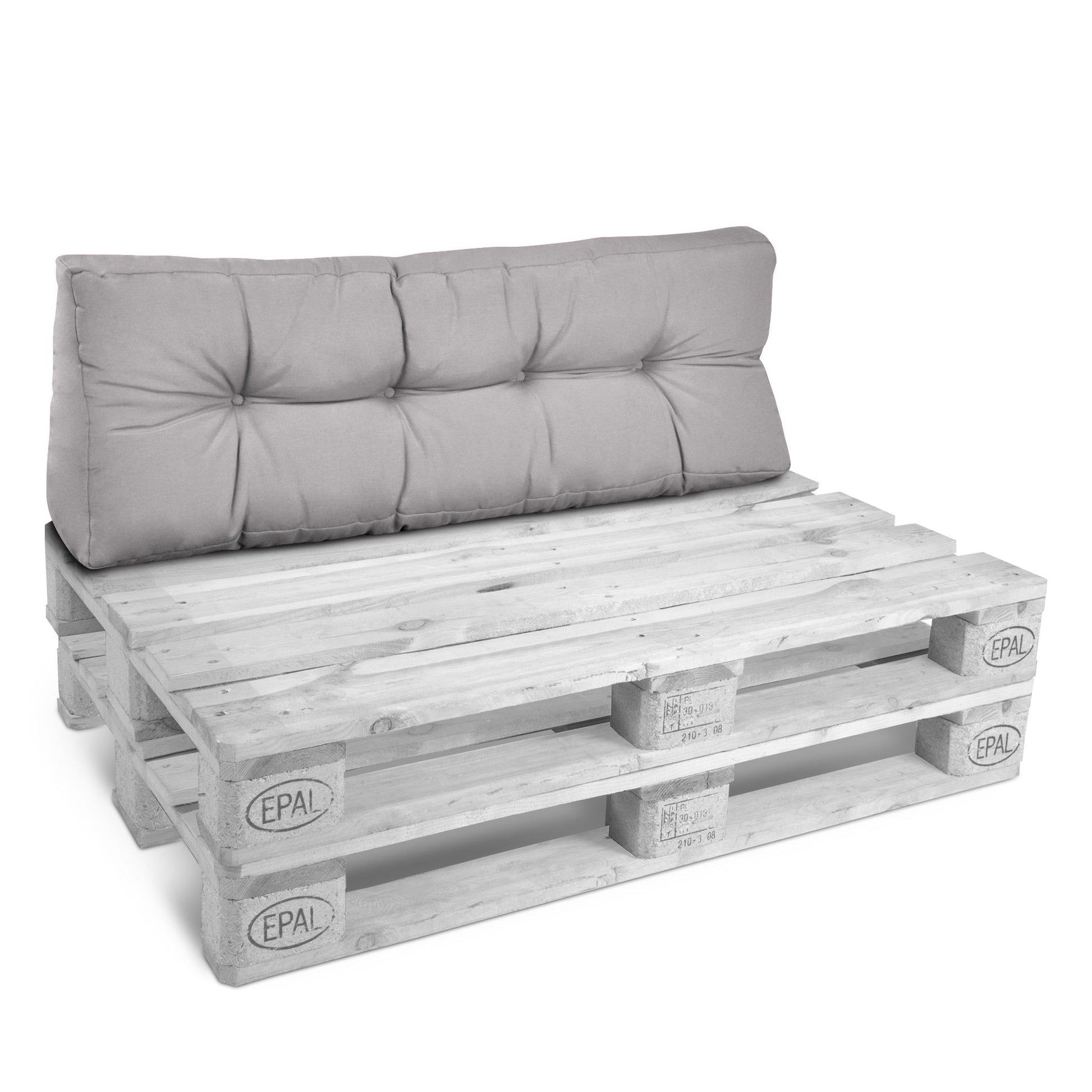 Hellgraues Outdoor Europaletten Kissen Set mit robustem, pflegeleichtem Stoff und komfortabler Polsterung