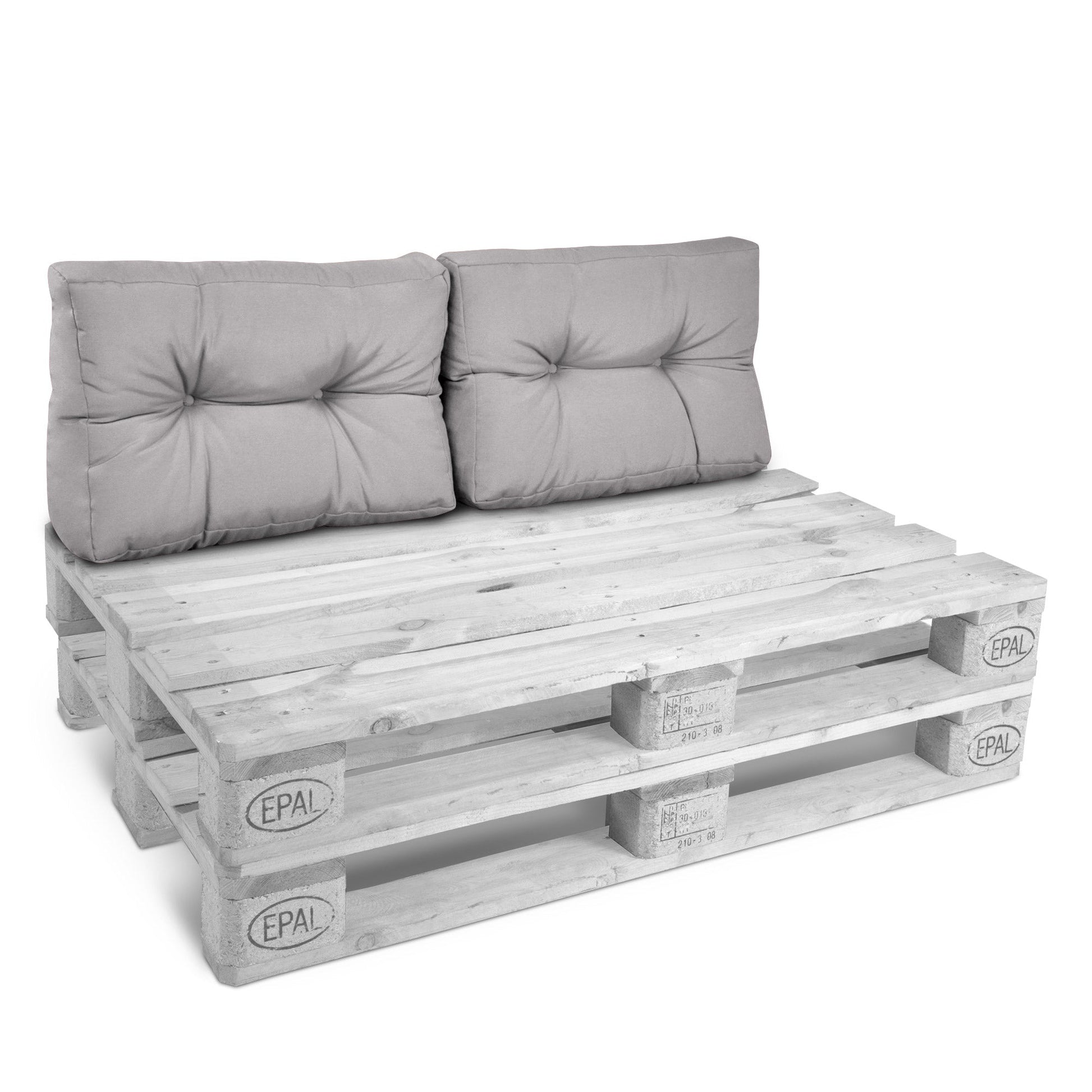 Hellgraue Outdoor Palettenkissen für Europaletten mit dicker Schaumstofffüllung und modernem Lounge-Design