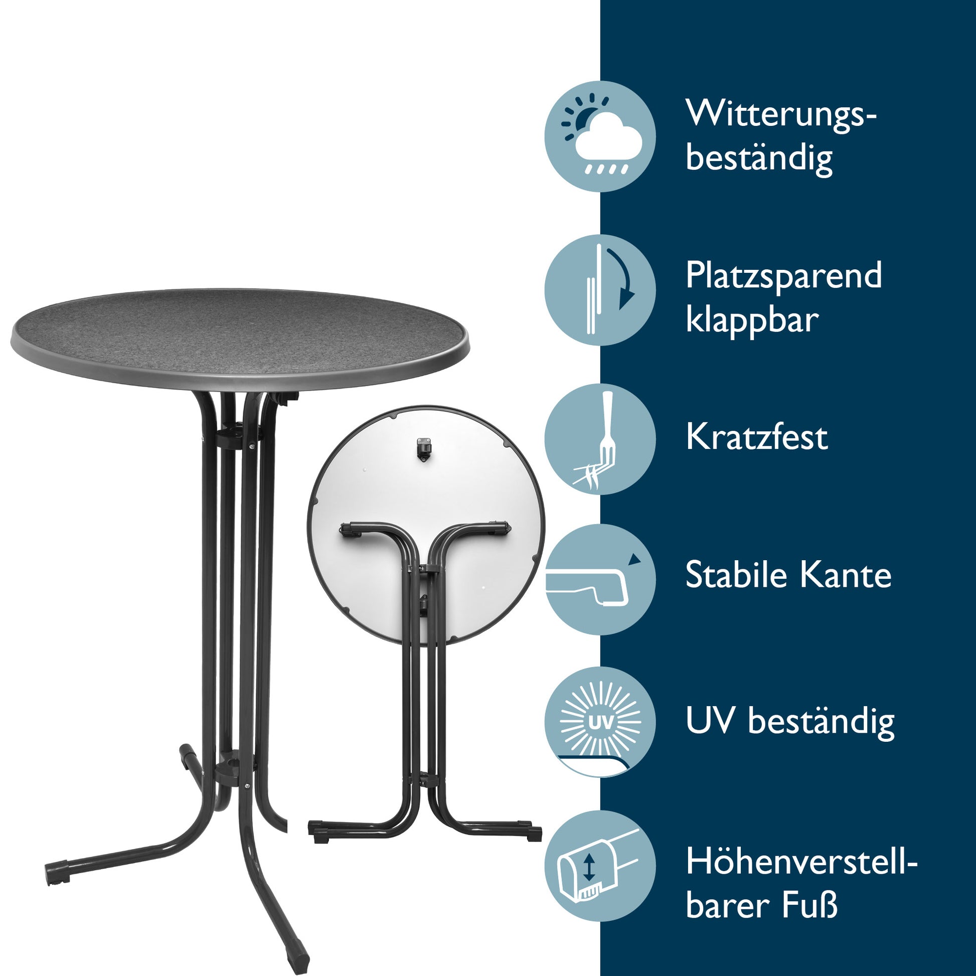 Beautissu Klappbarer Stehtisch Ø 60/70/80 cm Wetterfest – Bellini