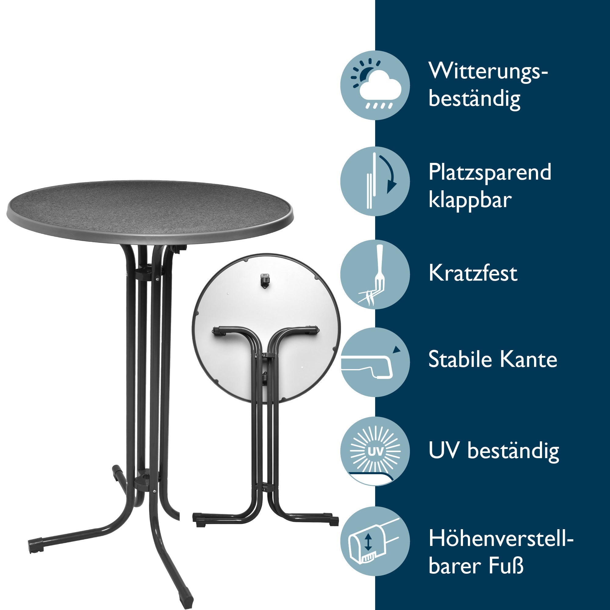 Beautissu Klappbarer Stehtisch Ø 60/70/80 cm Wetterfest – Bellini