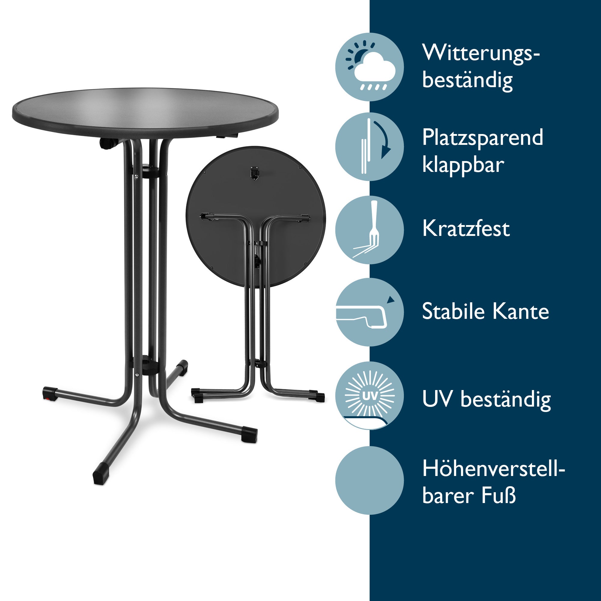 Beautissu Klappbarer Stehtisch Ø 60/70/80 cm Wetterfest – Bellini