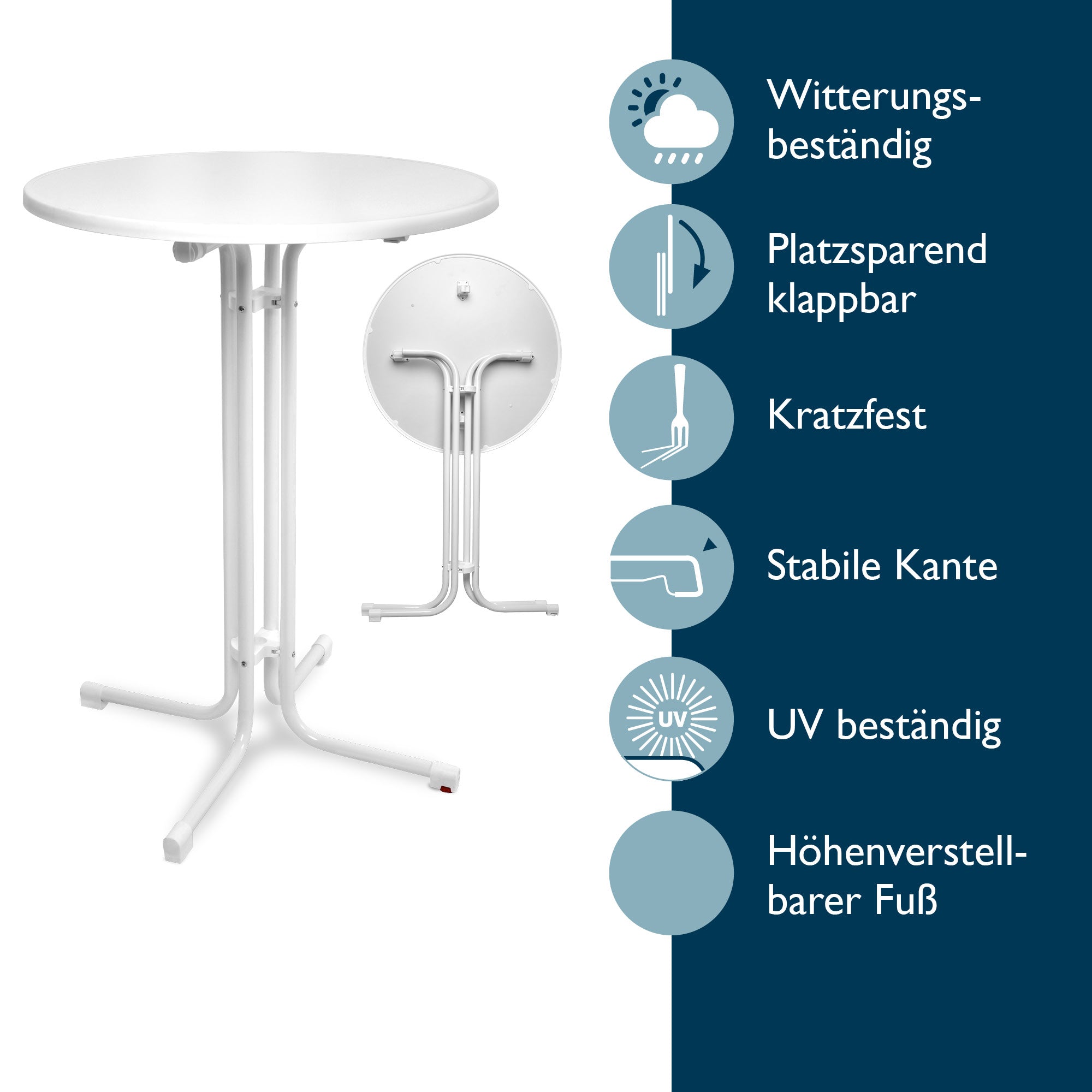 Beautissu Klappbarer Stehtisch Ø 60/70/80 cm Wetterfest – Bellini