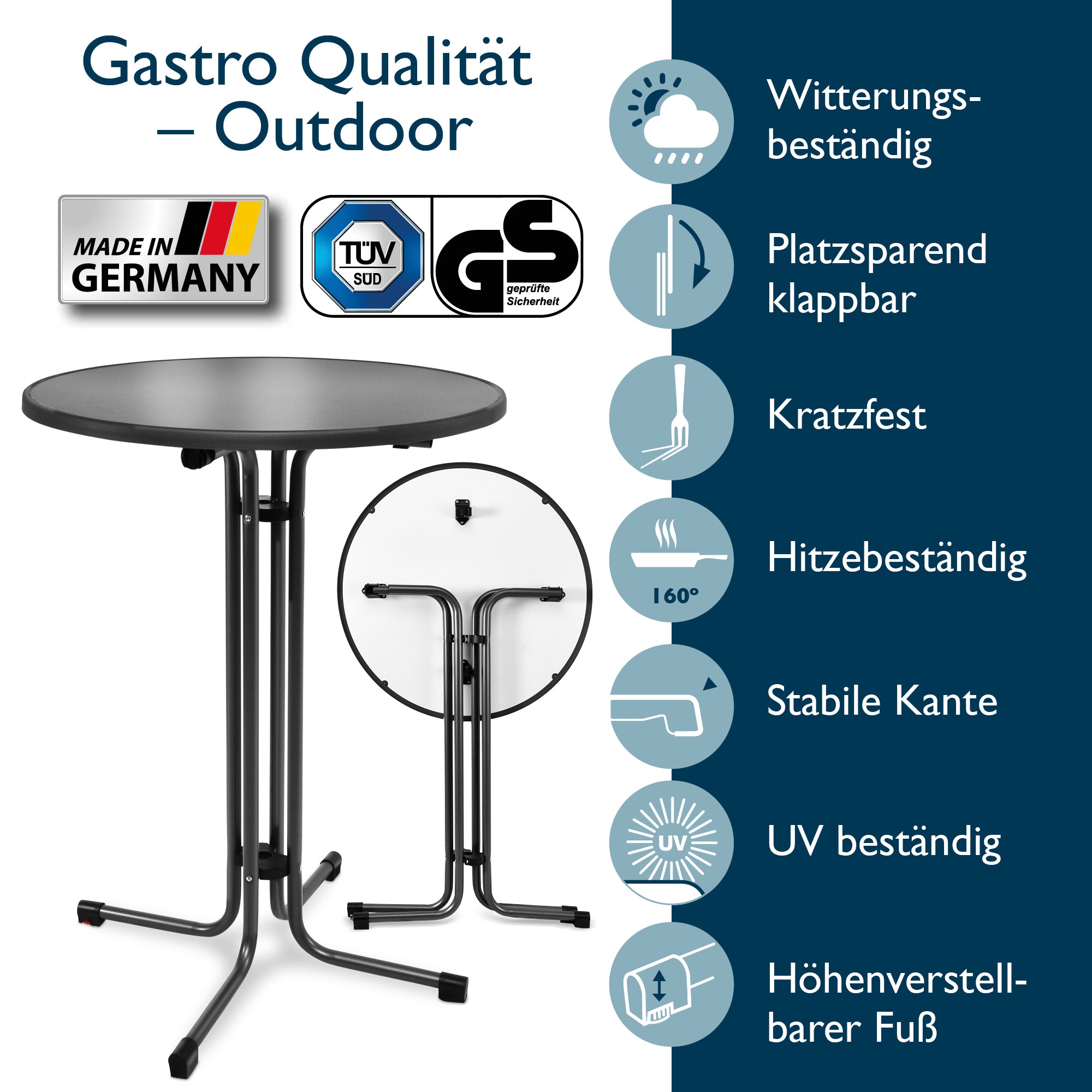 Beautissu Klappbarer Stehtisch Ø 70/80 cm TÜV-geprüft & Made in German