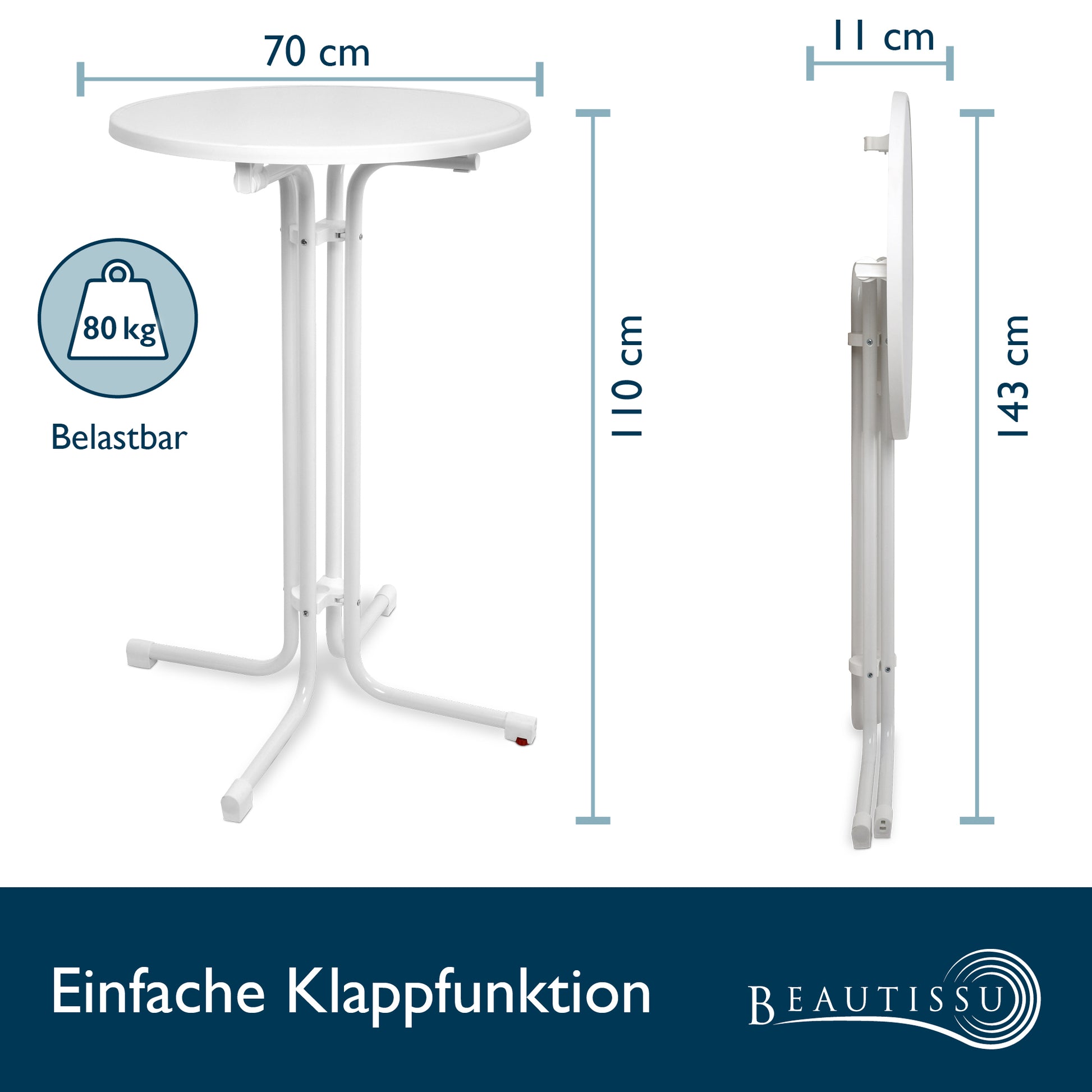 Beautissu Klappbarer Stehtisch Ø 70/80 cm TÜV-geprüft & Made in German