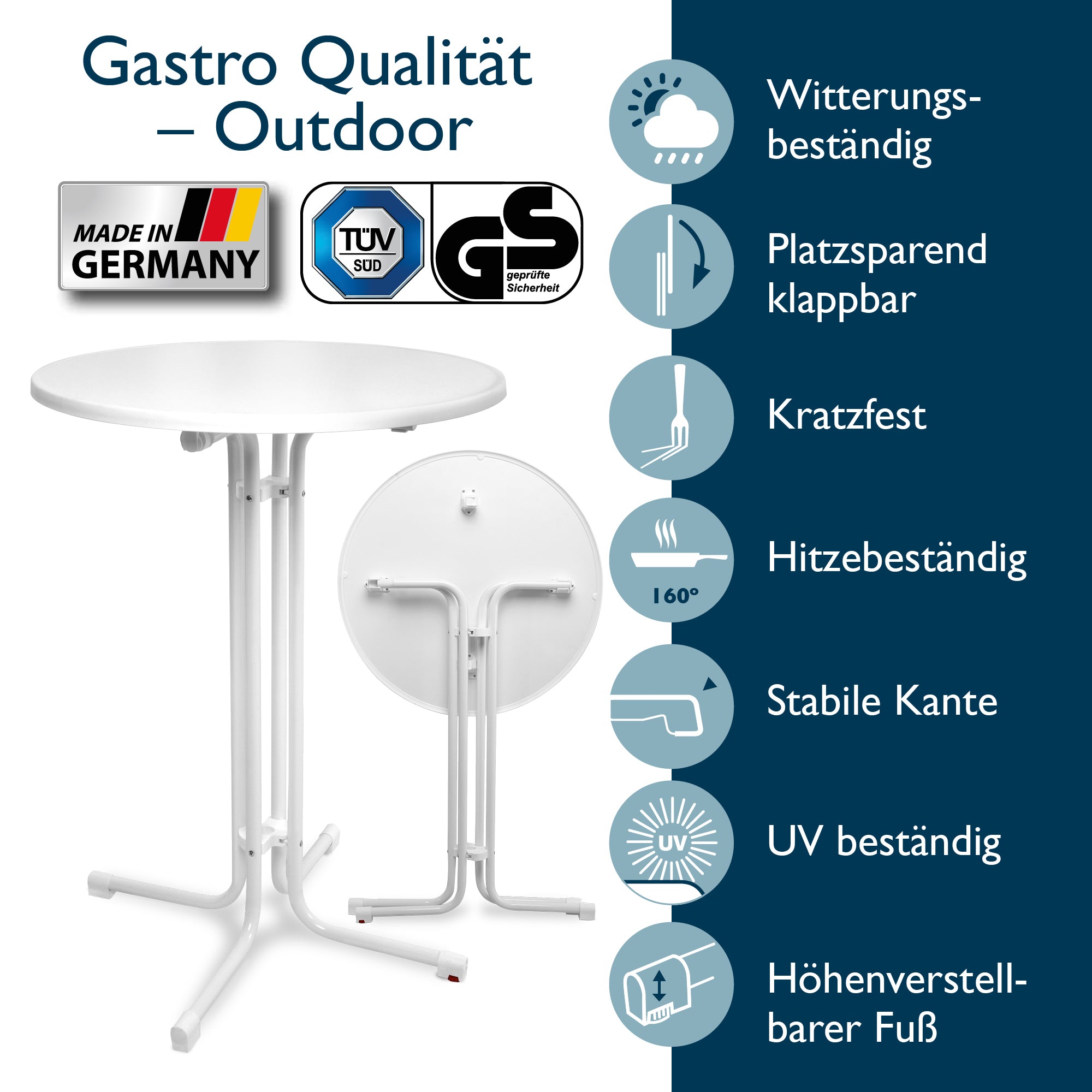 Beautissu Klappbarer Stehtisch Ø 70/80 cm TÜV-geprüft & Made in German