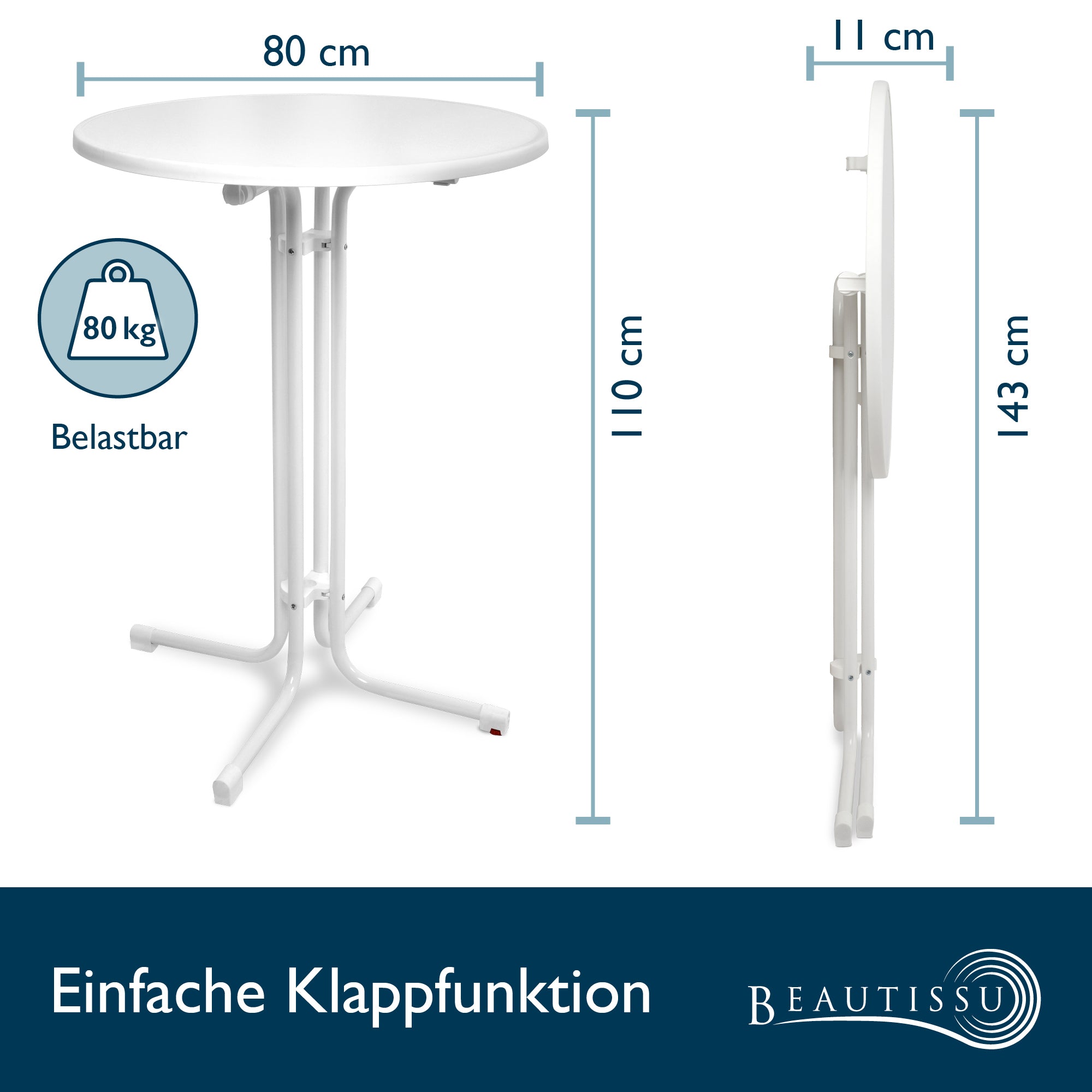 Beautissu Klappbarer Stehtisch Ø 70/80 cm TÜV-geprüft & Made in German