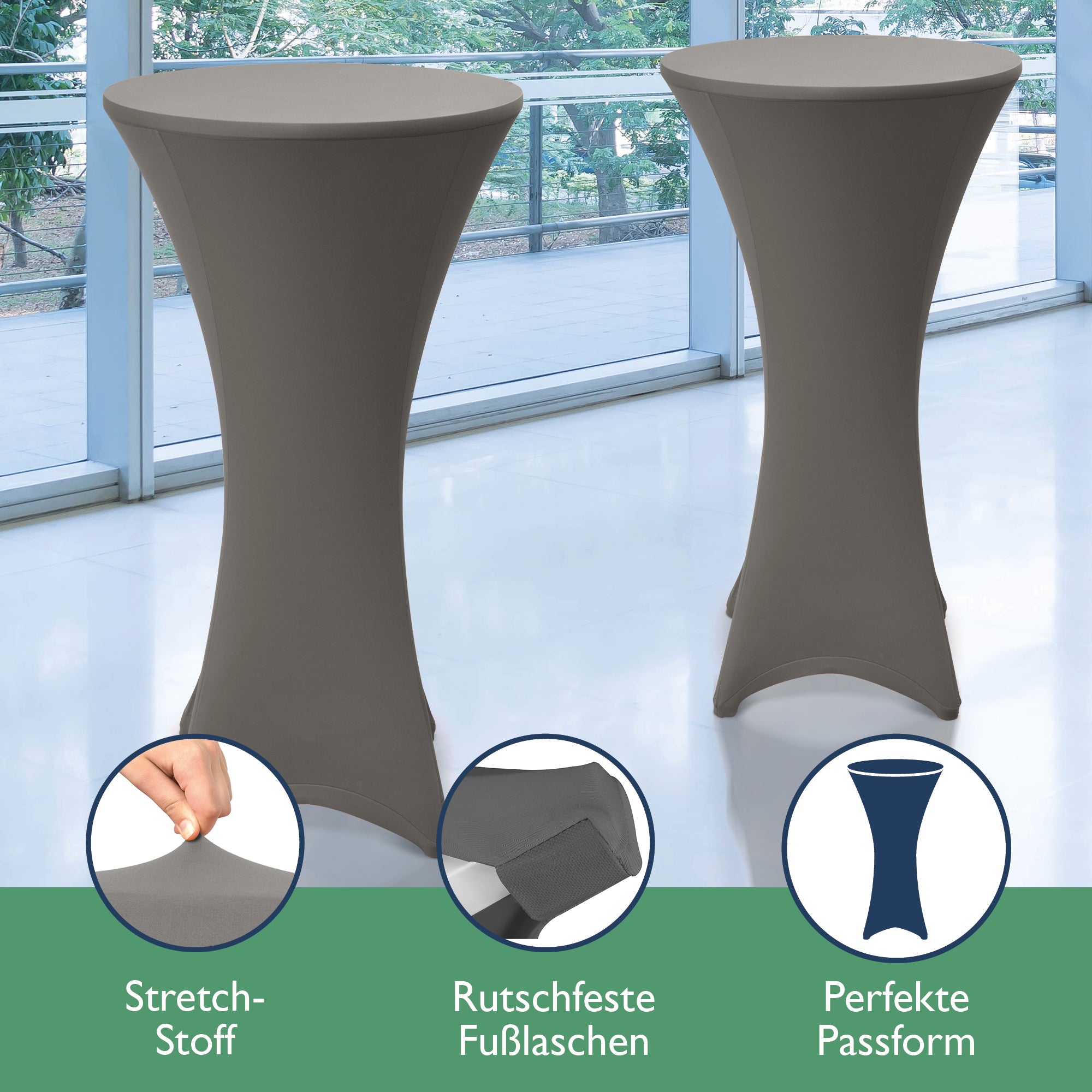 Beautissu 2er Set Stretch Stehtischhusse für Stehtische Ø 60/70/80 cm 