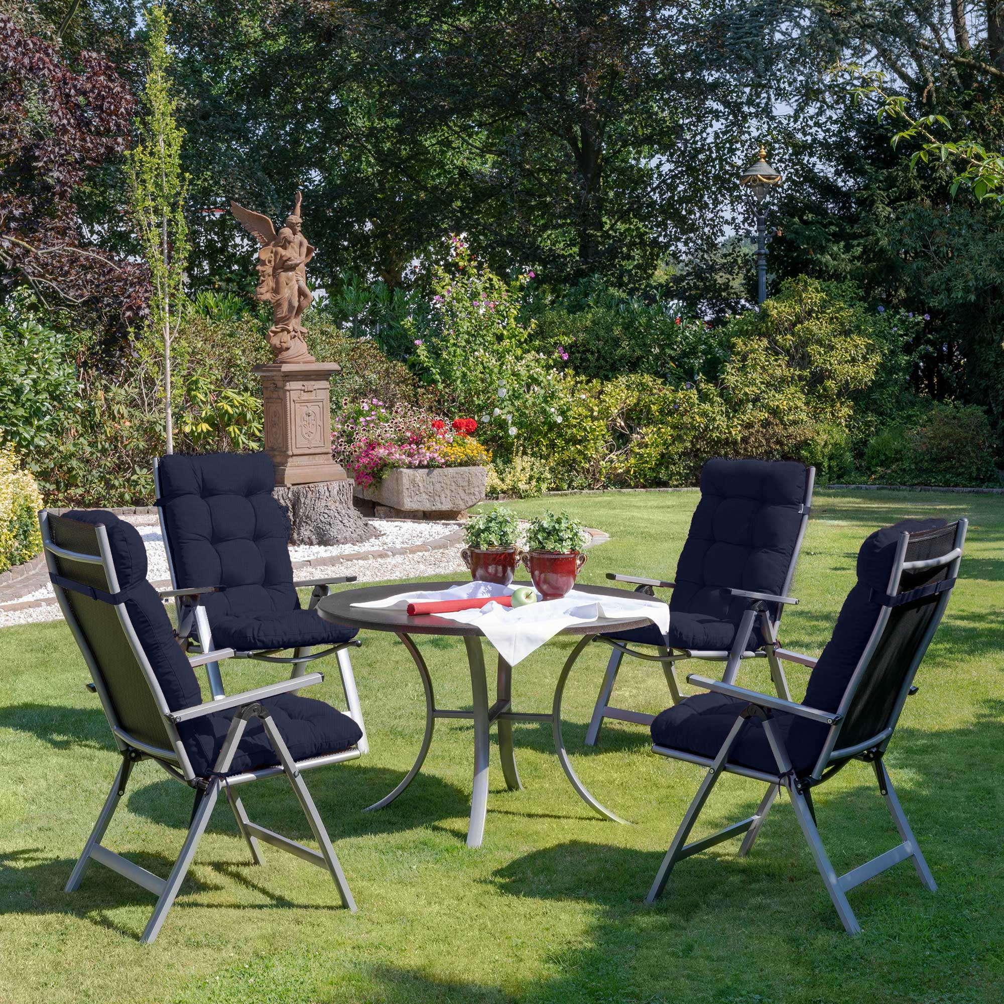 Beautissu Hochlehner Stuhlauflage 120x50x8 cm  – Gartenstuhl Sitzkisse