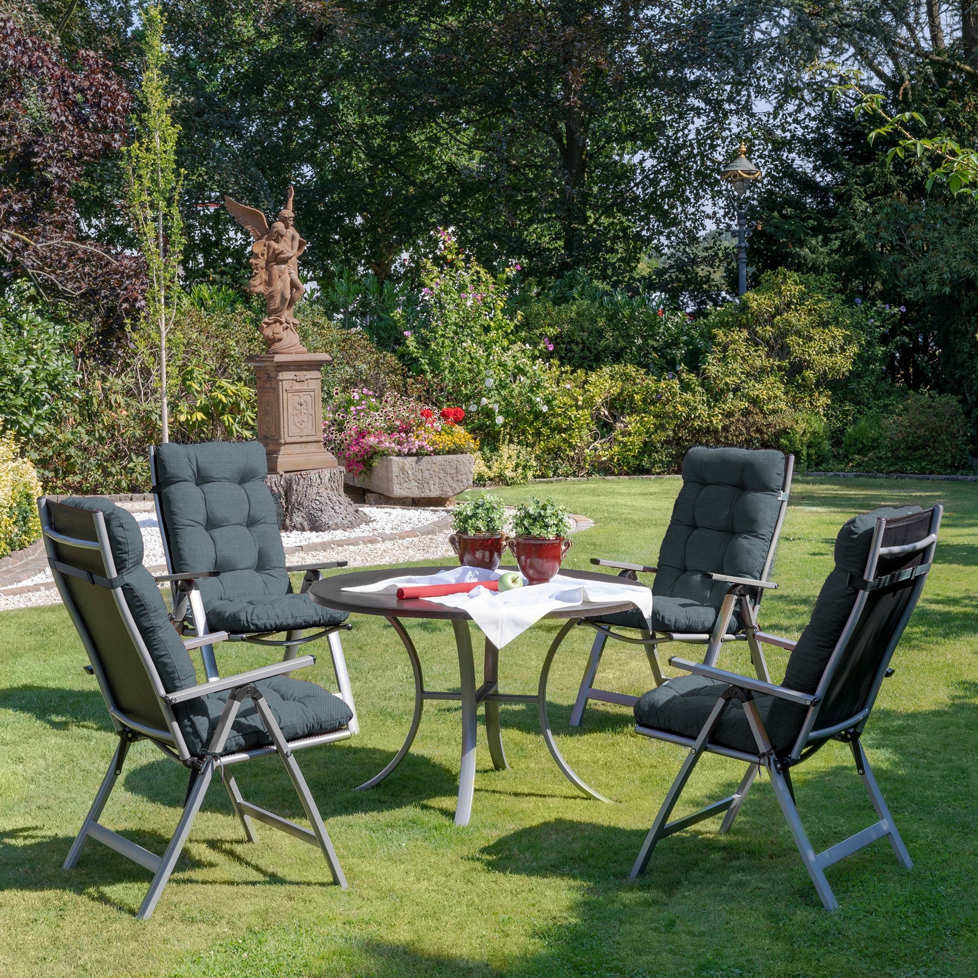 Beautissu Hochlehner Auflage 120x50x8 cm Gartenstuhl Sitzkissen mit 8 cm Polsterung und UV-beständigem Polyesterbezug