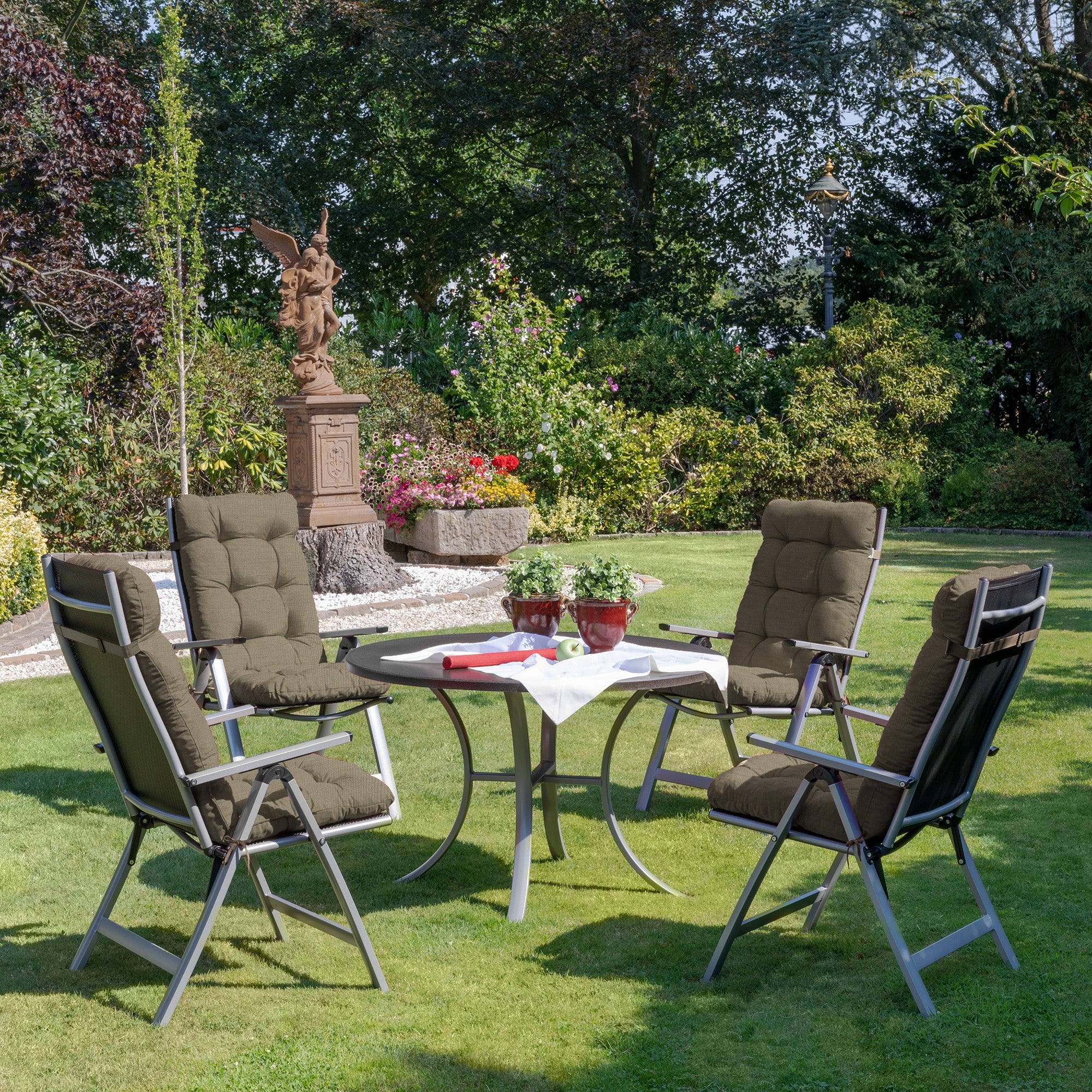 Beautissu Hochlehner Auflage mit 8 cm Polsterung und UV-beständigem Polyesterbezug für Gartenstühle