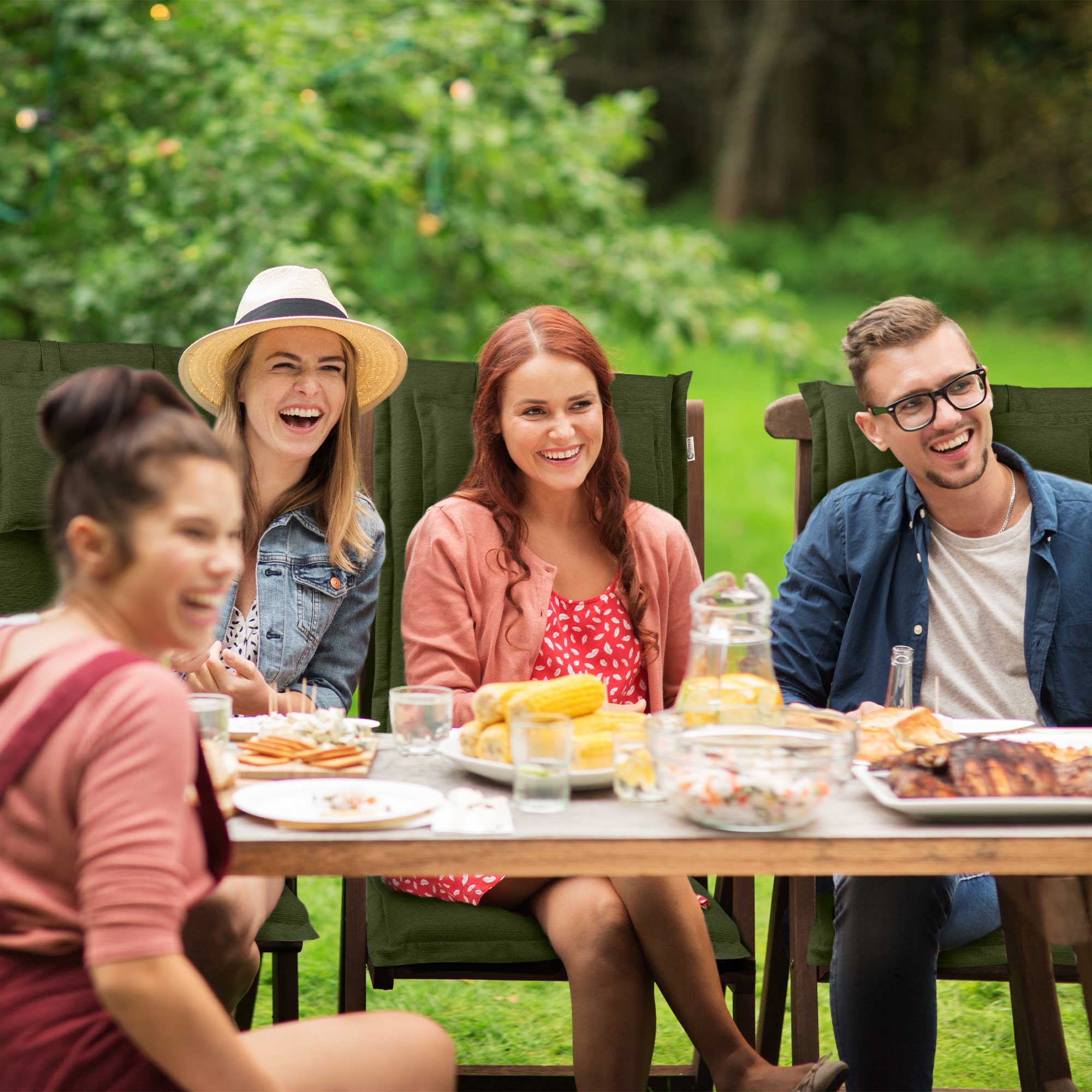 Beautissu Hochlehner Stuhlauflage mit Kopfpolster 120x50x7 cm  – Garte