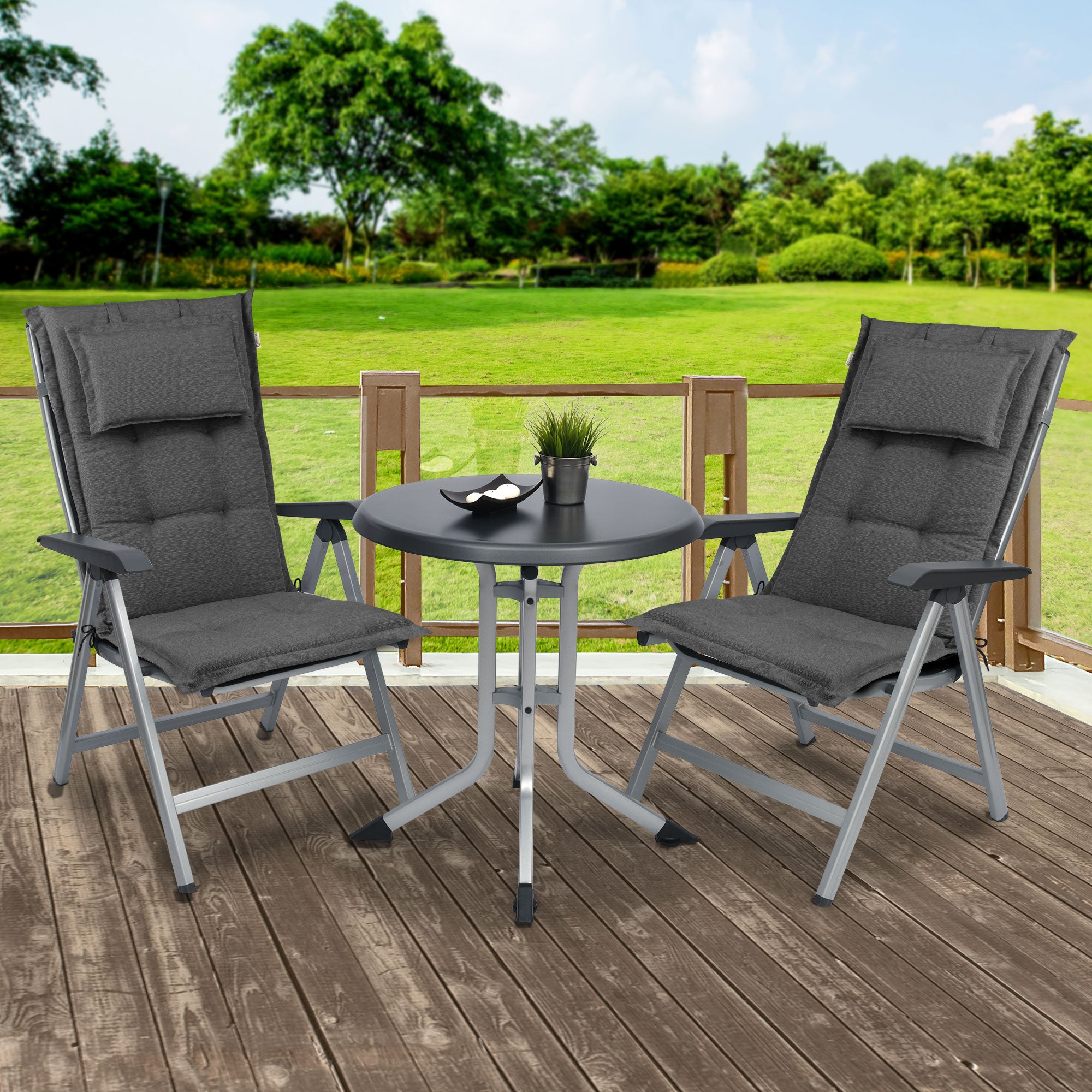 Beautissu Hochlehner Stuhlauflage mit Kopfpolster 120x50x7 cm  – Garte