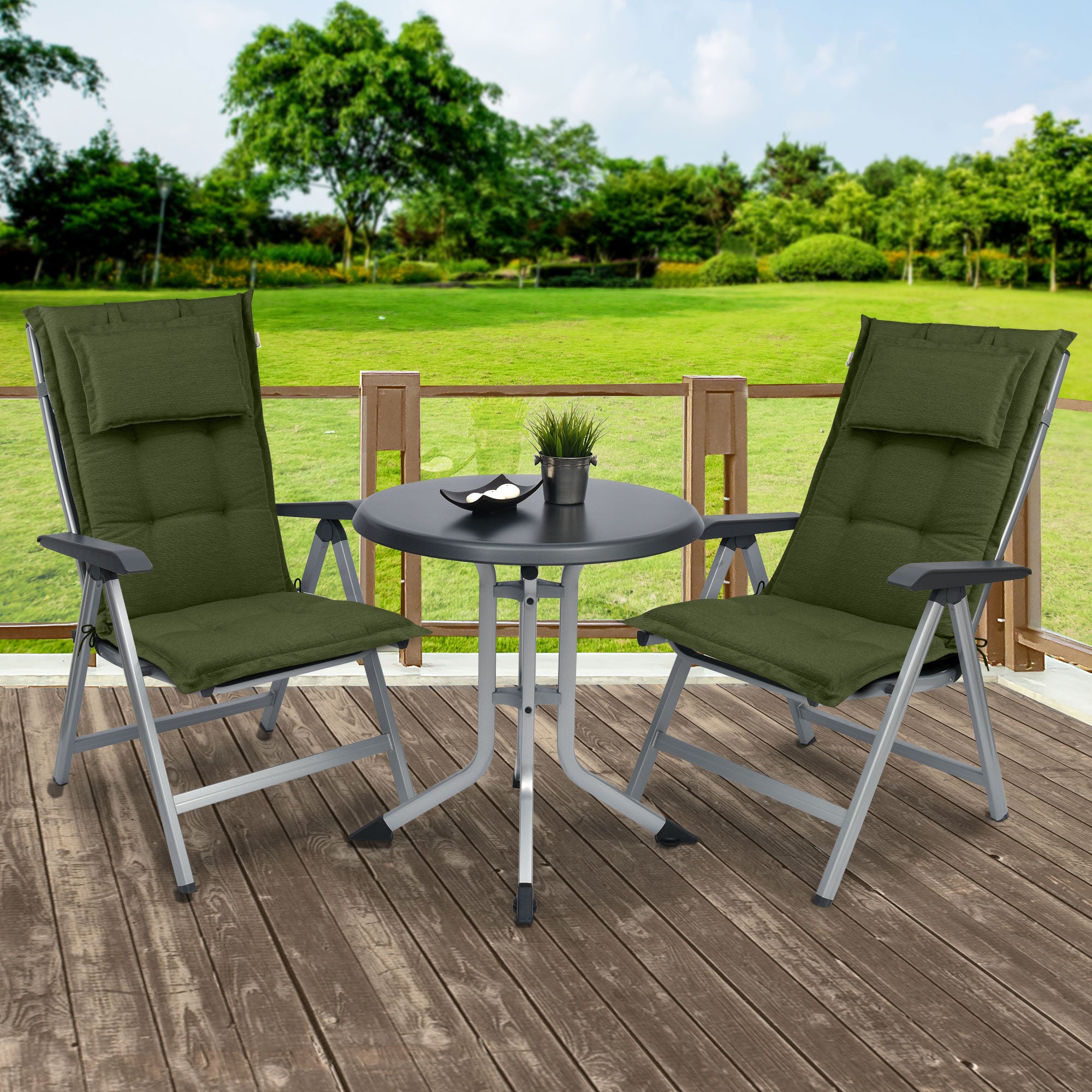 Beautissu Hochlehner Stuhlauflage mit Kopfpolster 120x50x7 cm  – Garte