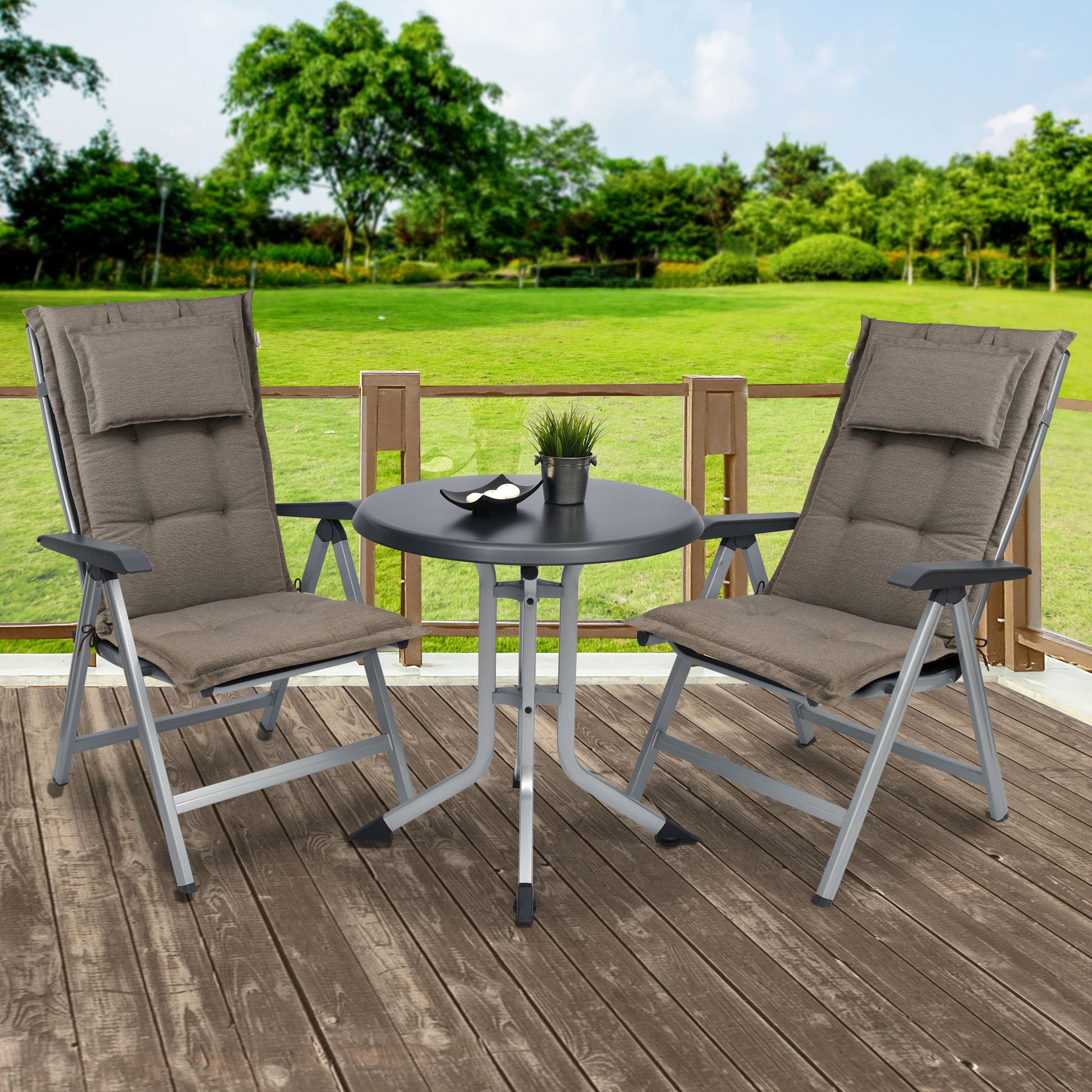 Beautissu Hochlehner Stuhlauflage mit Kopfpolster 120x50x7 cm  – Garte