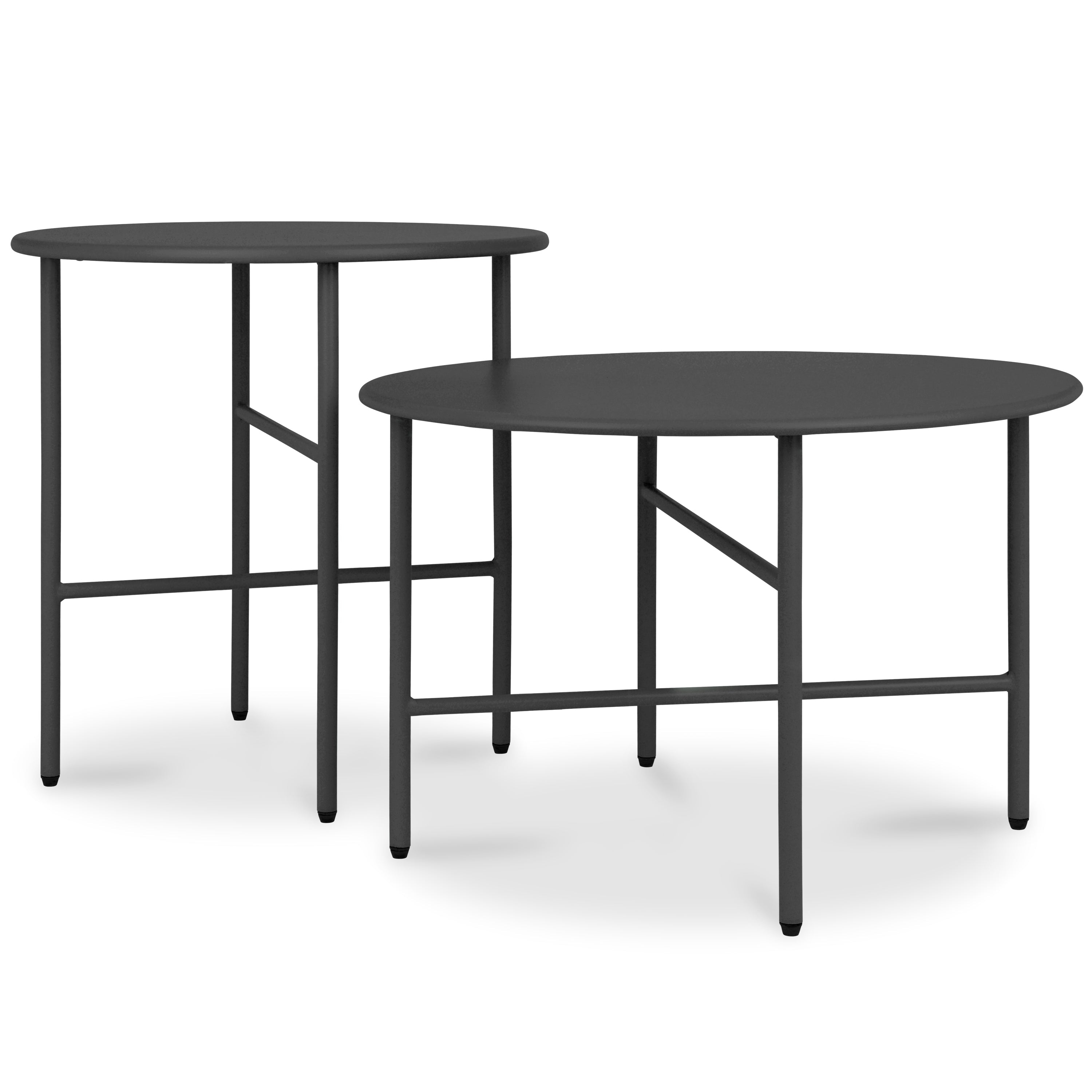 2er Set runder Beistelltisch Metall mit pulverbeschichteter Oberfläche für Indoor und Outdoor, kratz- und rostbeständig, verschiedene Größen, minimalistisches Design
