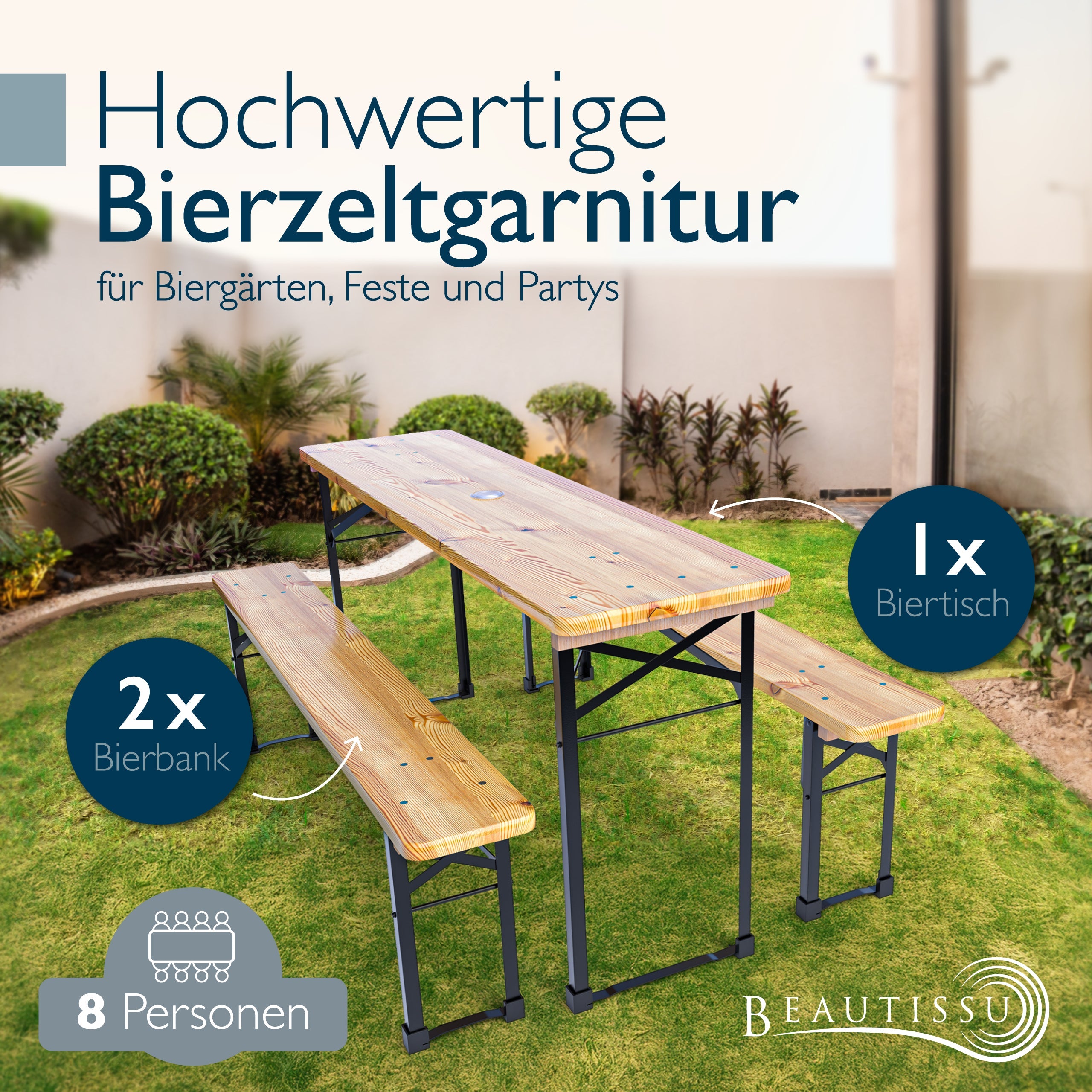 Beautissu BT22 Bierzeltgarnitur 170x46cm, 3-teilig, FSC-zertifiziert
