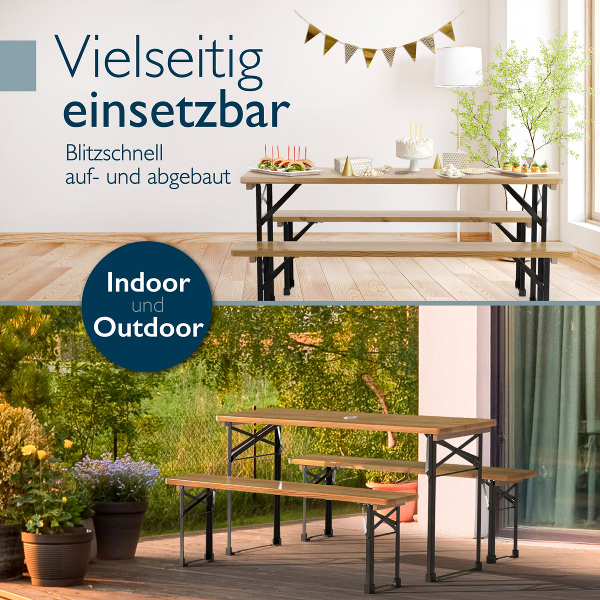Bierzeltgarnitur 3tlg inkl. Biertisch & Bierbänke 170x46cm kaufen – Gartenauflagen-Discount