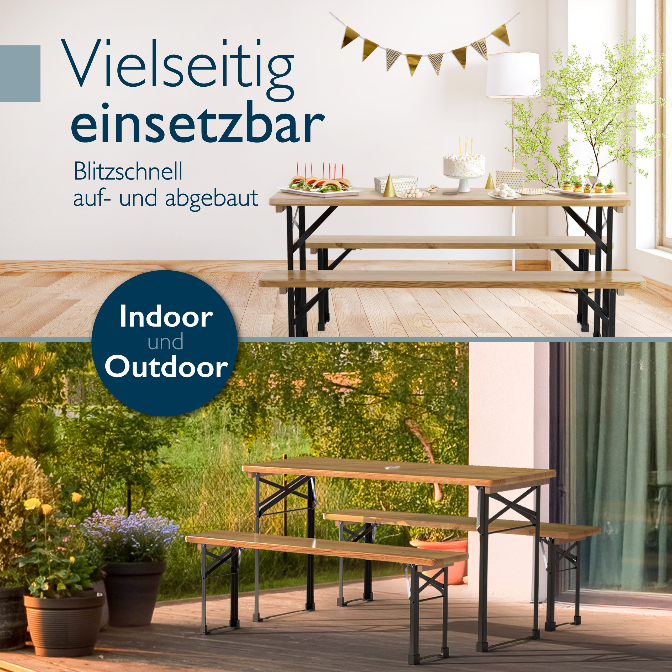 Beautissu BT22 Bierzeltgarnitur 3-teilig FSC-zertifiziert, 170x46cm