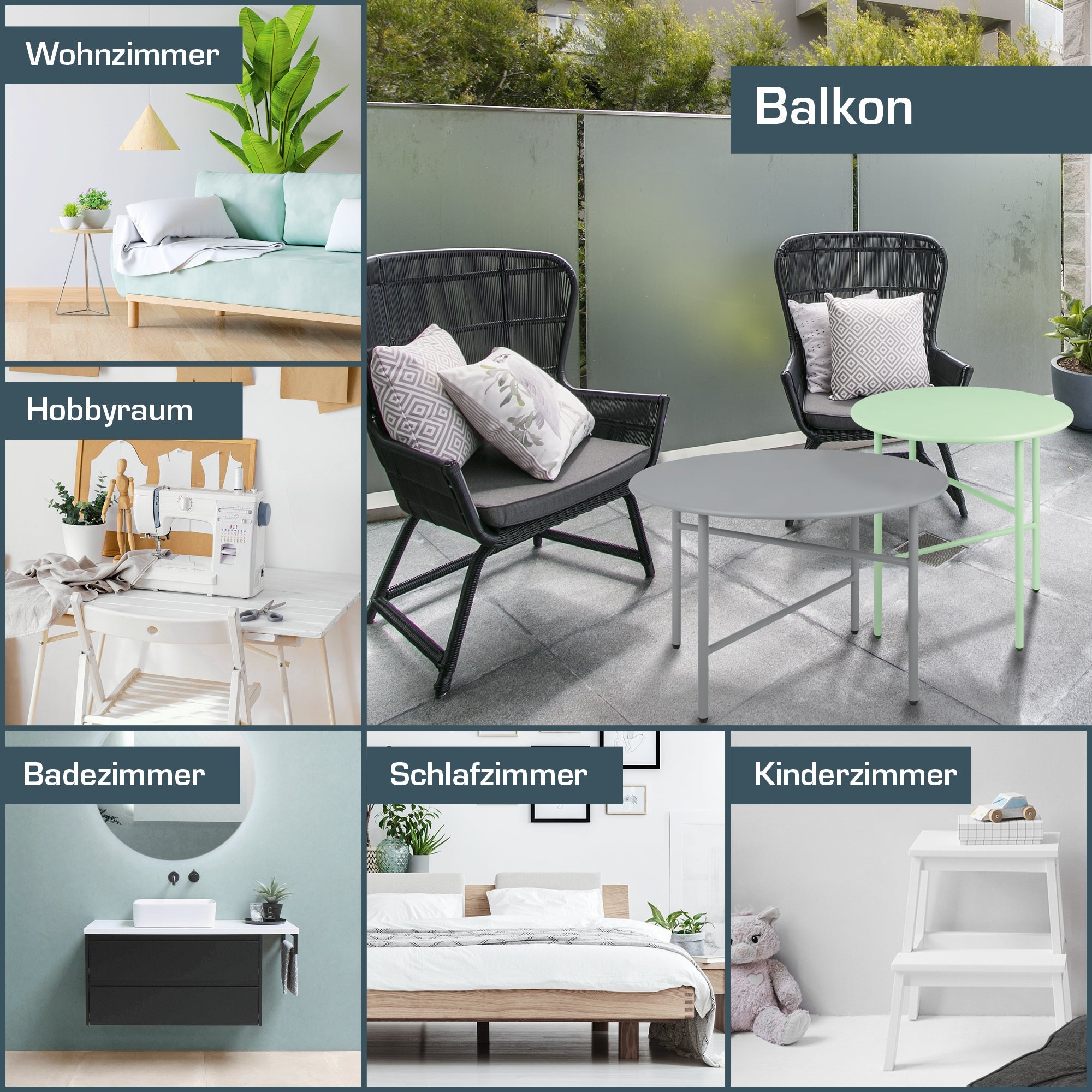 Moderner runder Beistelltisch Metall mit pulverbeschichteter Oberfläche für Balkon und Wohnzimmer