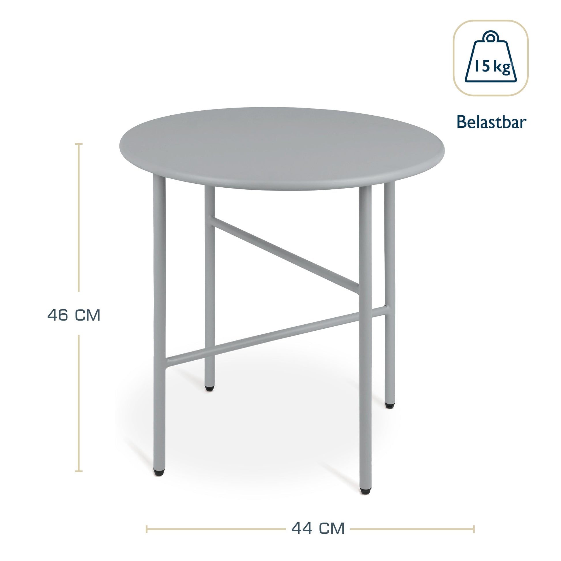 Moderner runder Beistelltisch Metall für Innen und Außen mit kratzfester Pulverbeschichtung und verstellbaren Füßen