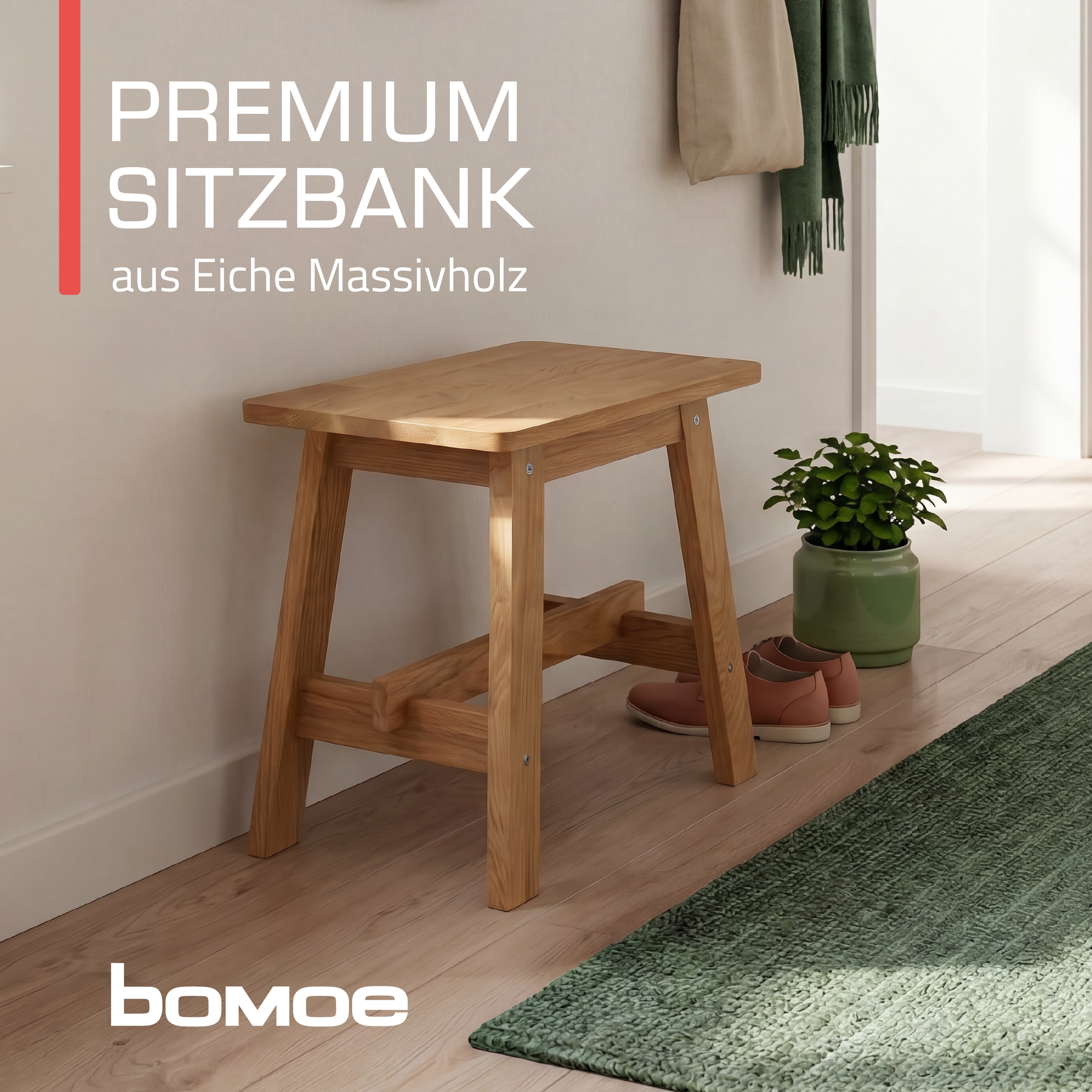 Indoor Sitzbank 100/120/150 cm & Hocker aus FSC® Massiv Eichenholz Bamberg