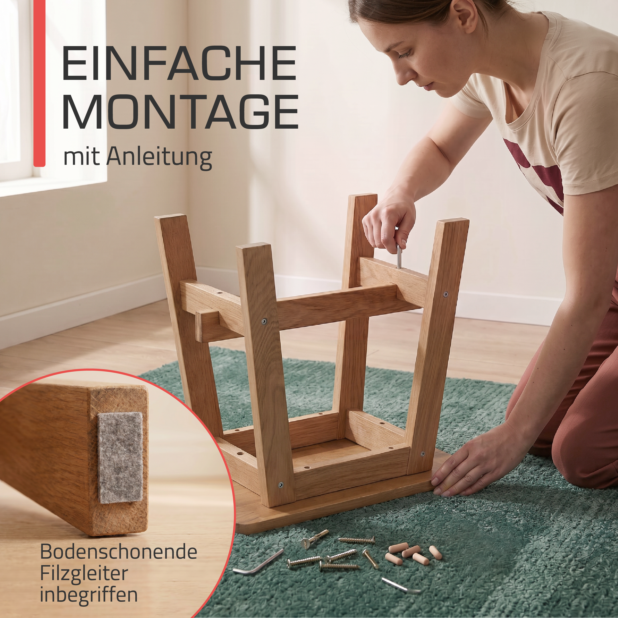 Indoor Sitzbank 100/120/150 cm & Hocker aus FSC® Massiv Eichenholz Bamberg