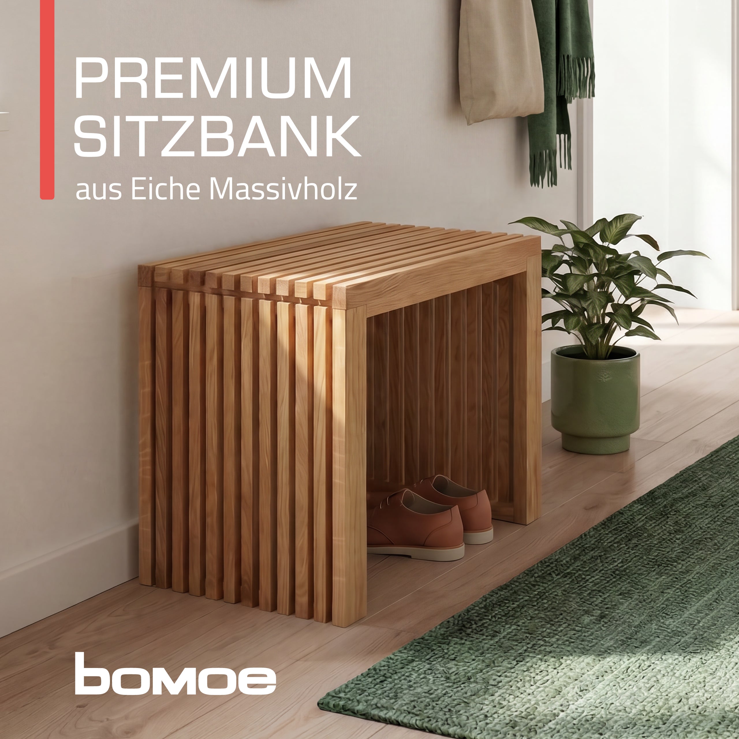 Indoor Sitzbank 100/120/150 cm & Hocker aus FSC® Massiv Eichenholz Eichberg