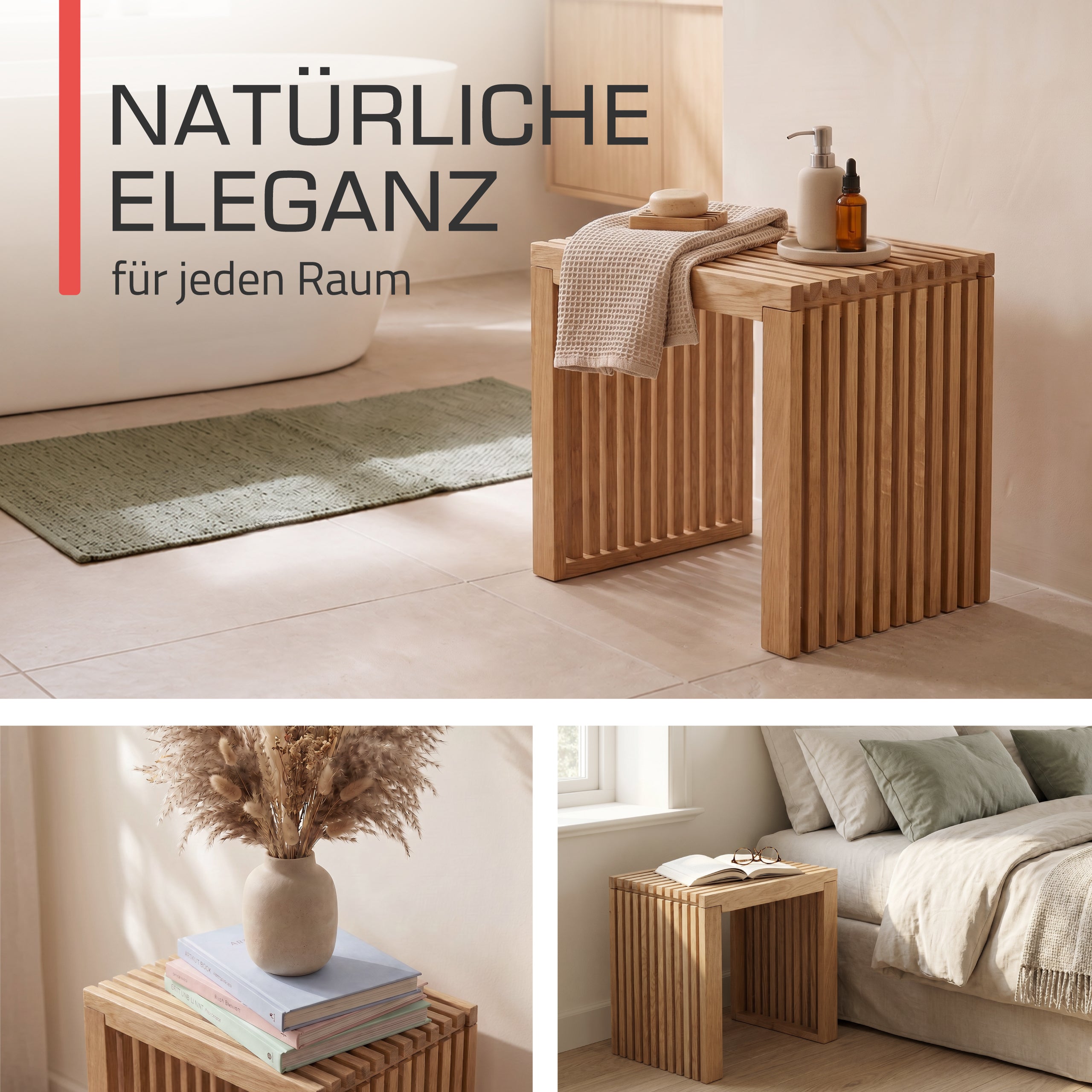 Indoor Sitzbank 100/120/150 cm & Hocker aus FSC® Massiv Eichenholz Eichberg