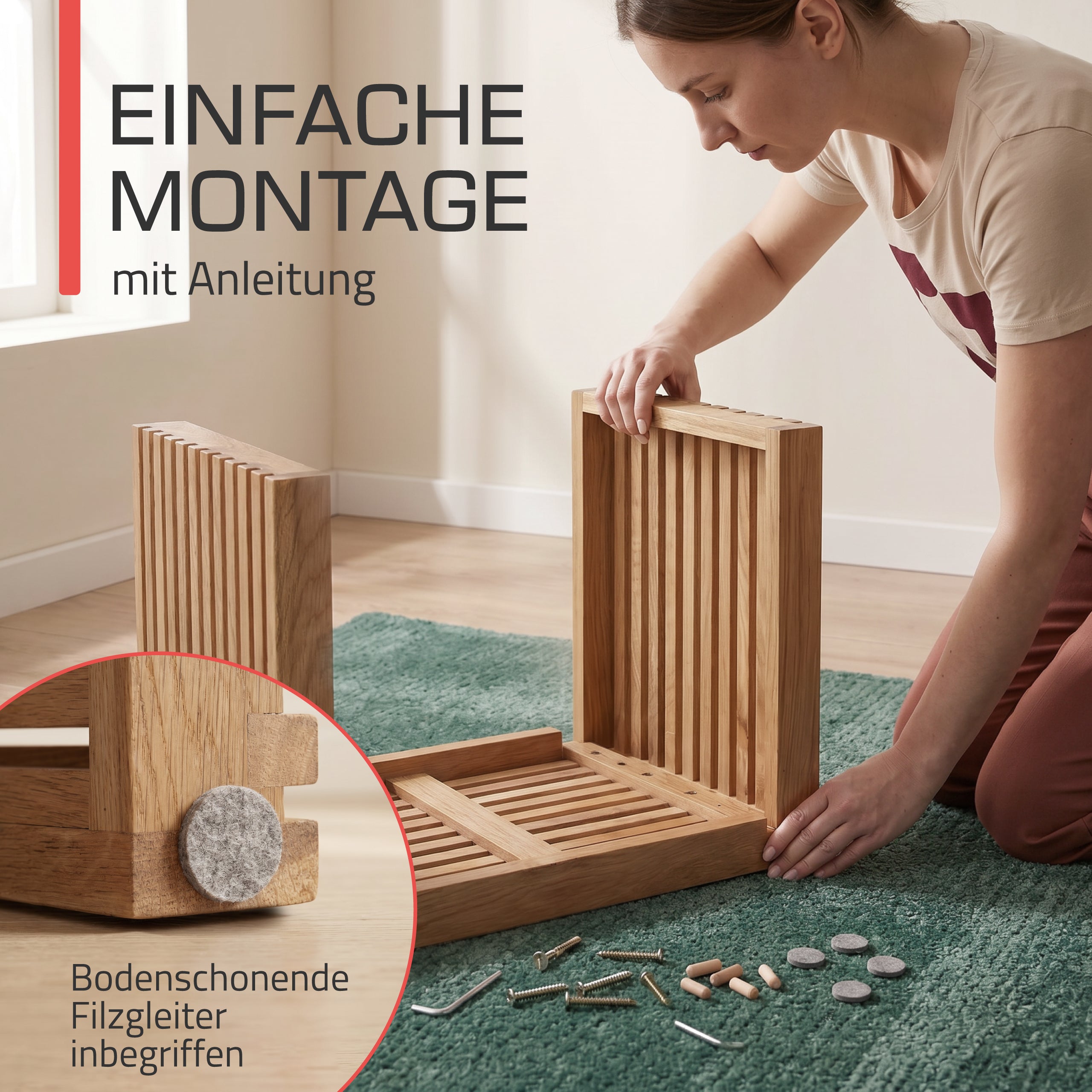 Indoor Sitzbank 100/120/150 cm & Hocker aus FSC® Massiv Eichenholz Eichberg